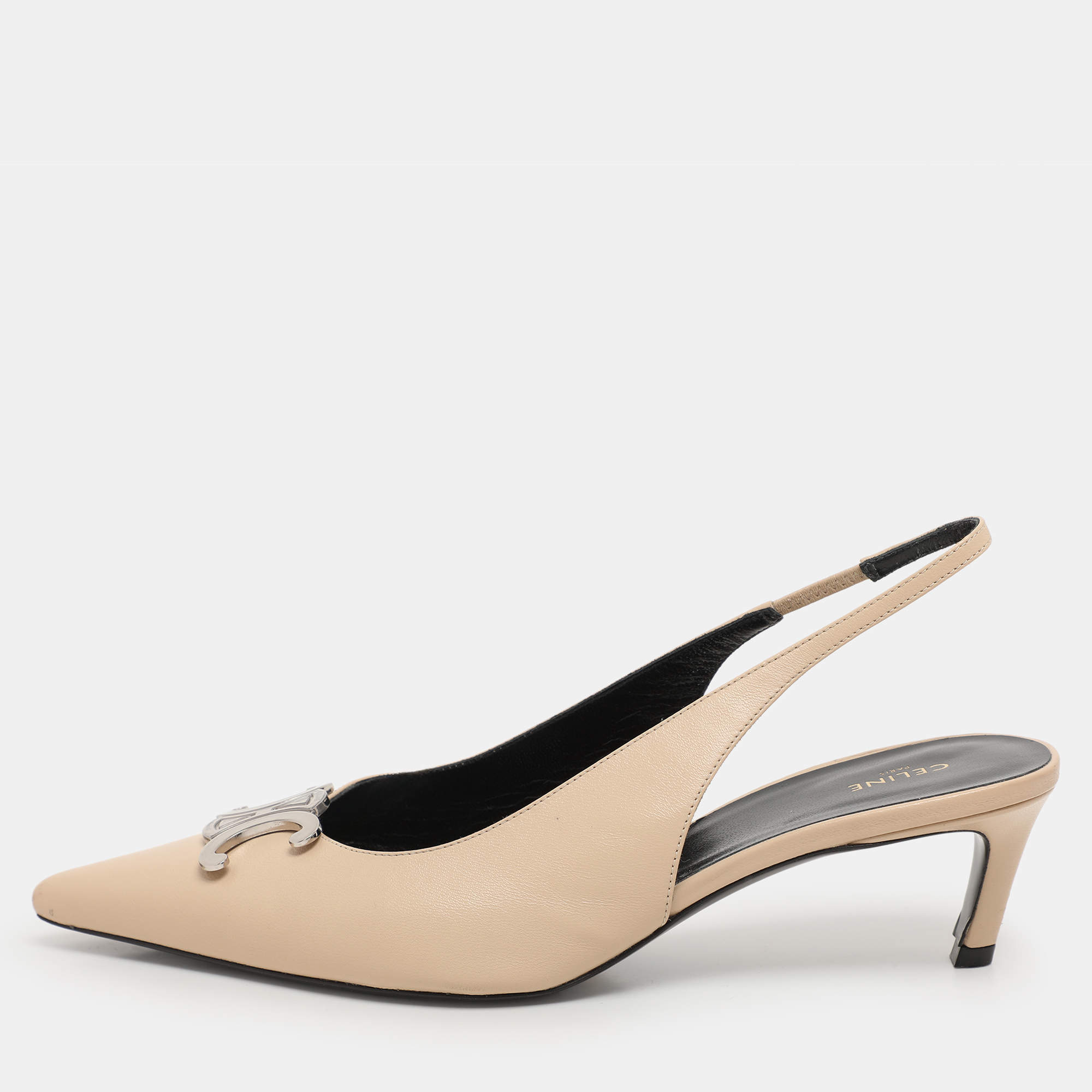 Pre Owned Celine Beige Leather Alma Triomphe Pumps Size 38