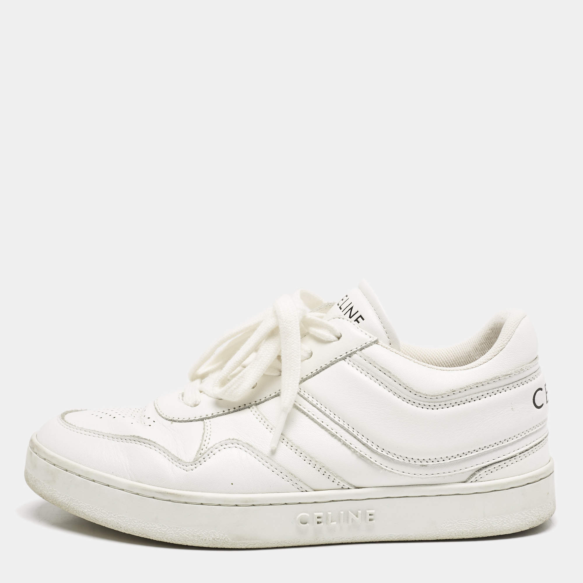 Pre Owned Celine White Leather Lace Up Sneakers Size 35