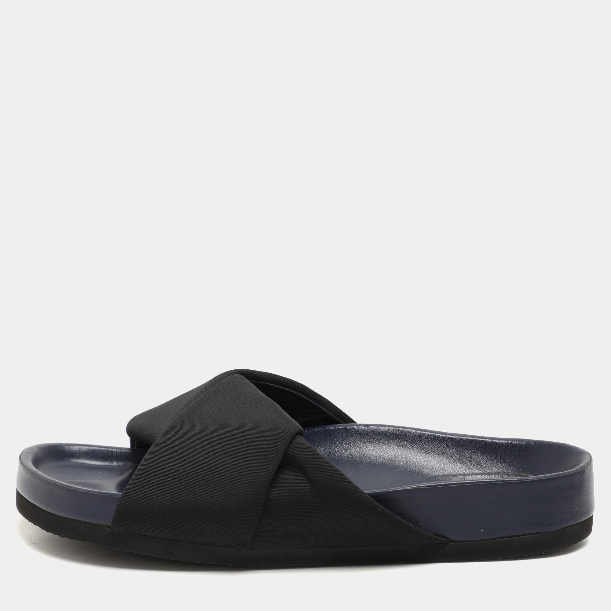 Celine Black Nylon Criss Cross Slide Sandals Size 35