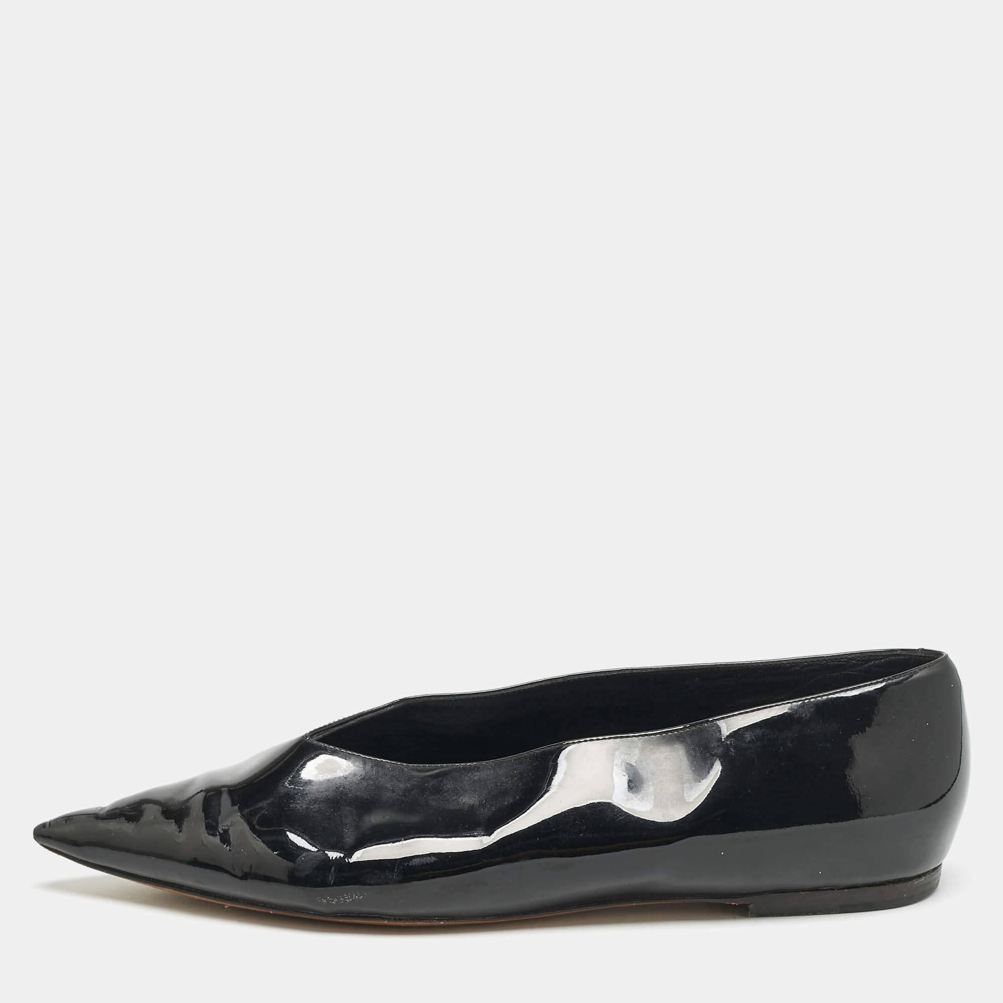 Pre Owned Celine Black Leather V-Neck Ballet Flats Size 40