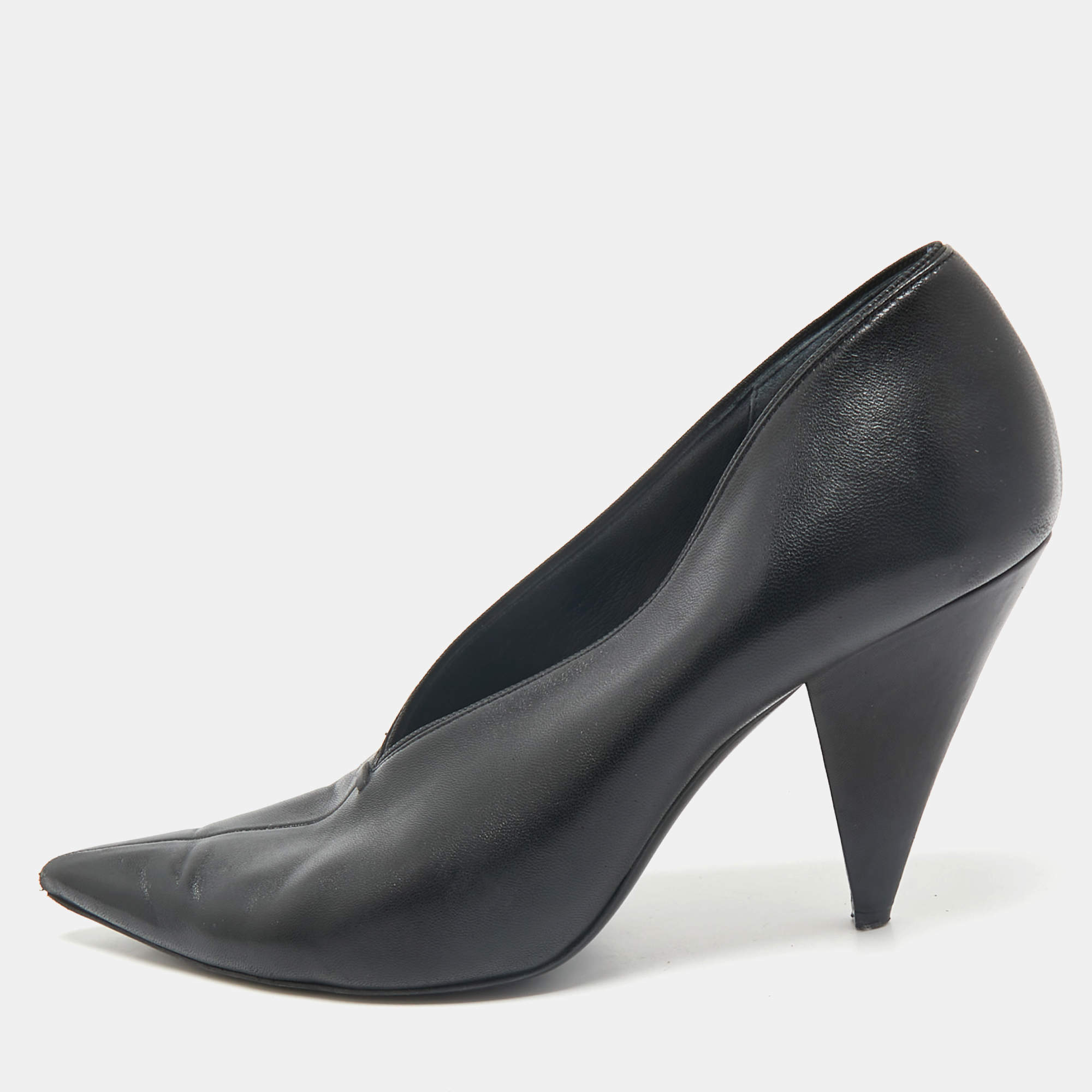 Celine Black Leather V Neck Pumps Size 38