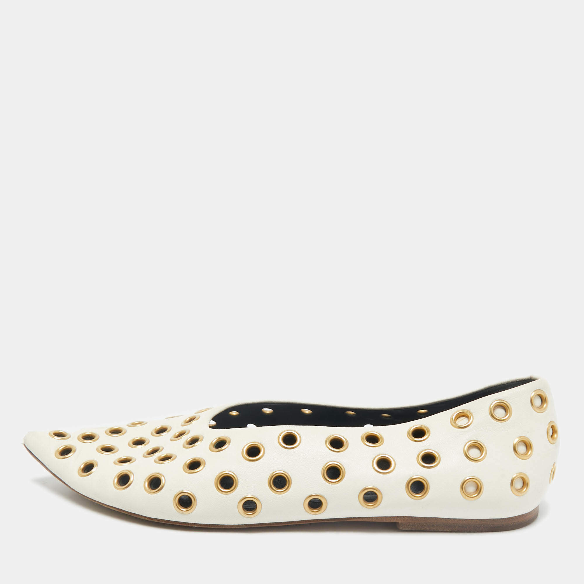 Celine Cream Leather Eyelet Detail Ballet Flats Size 38