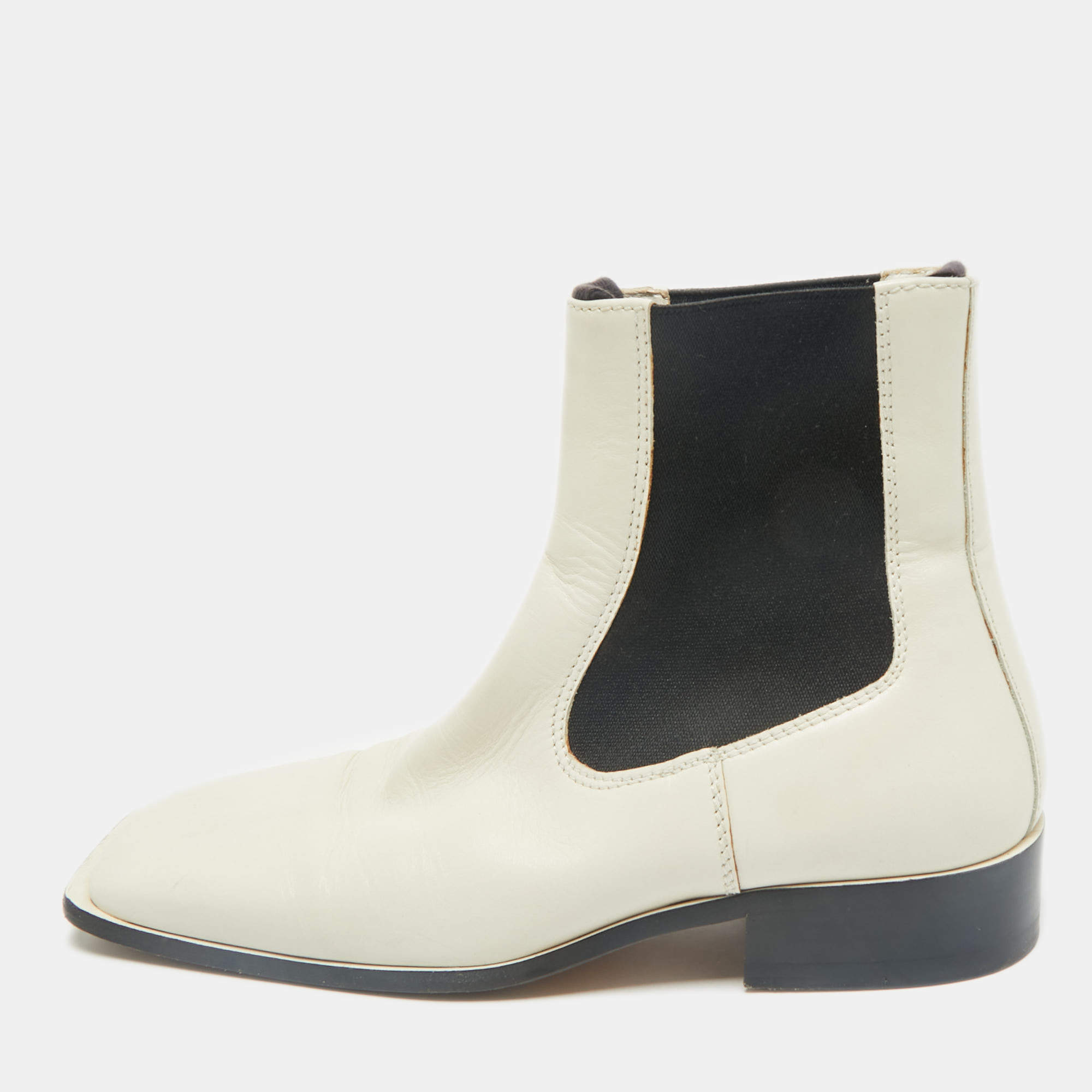 Pre Owned Celine White Leather Square Toe Ankle Boots Size 36