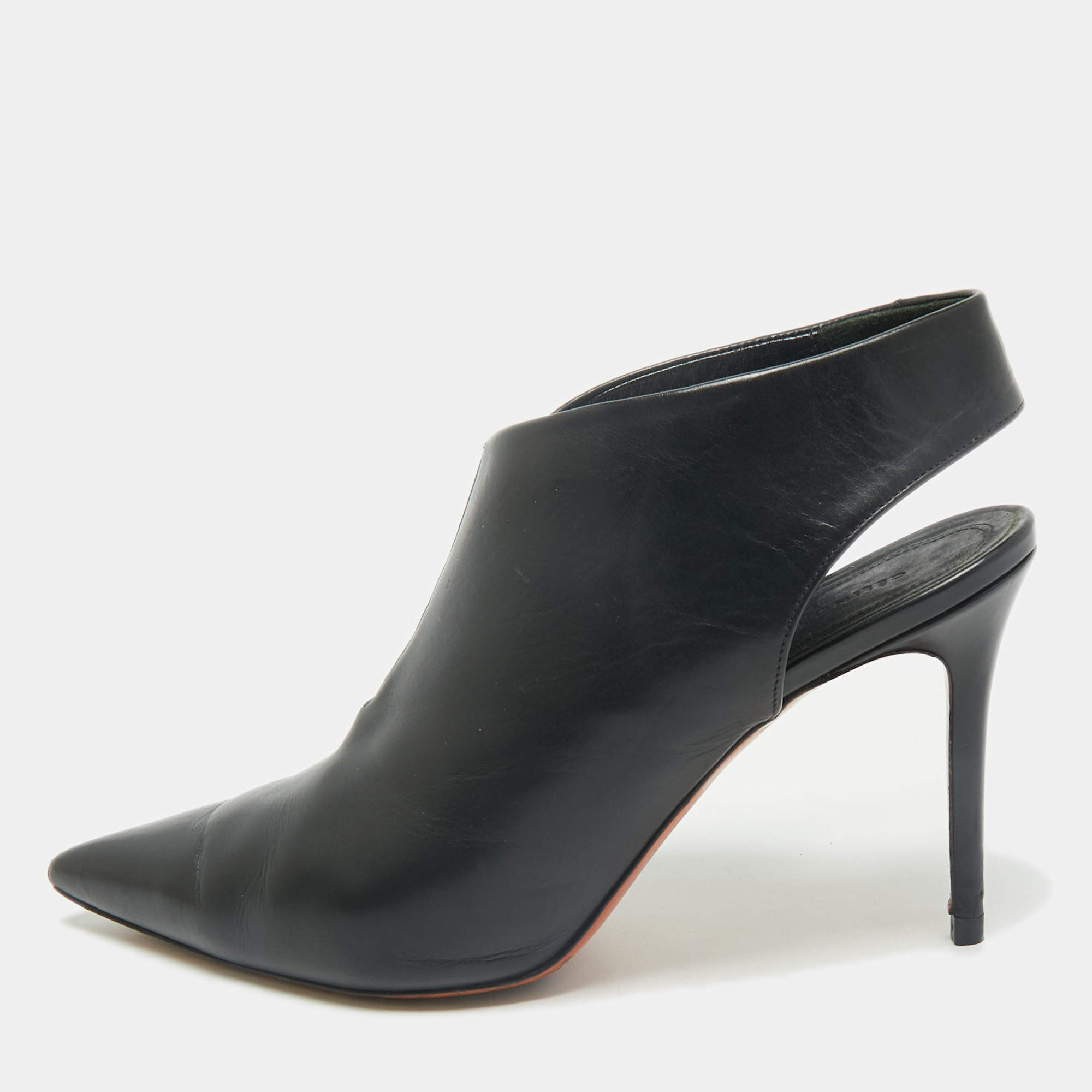 Pre Owned Celine Black Leather V Neck Slingback Pumps Size 37