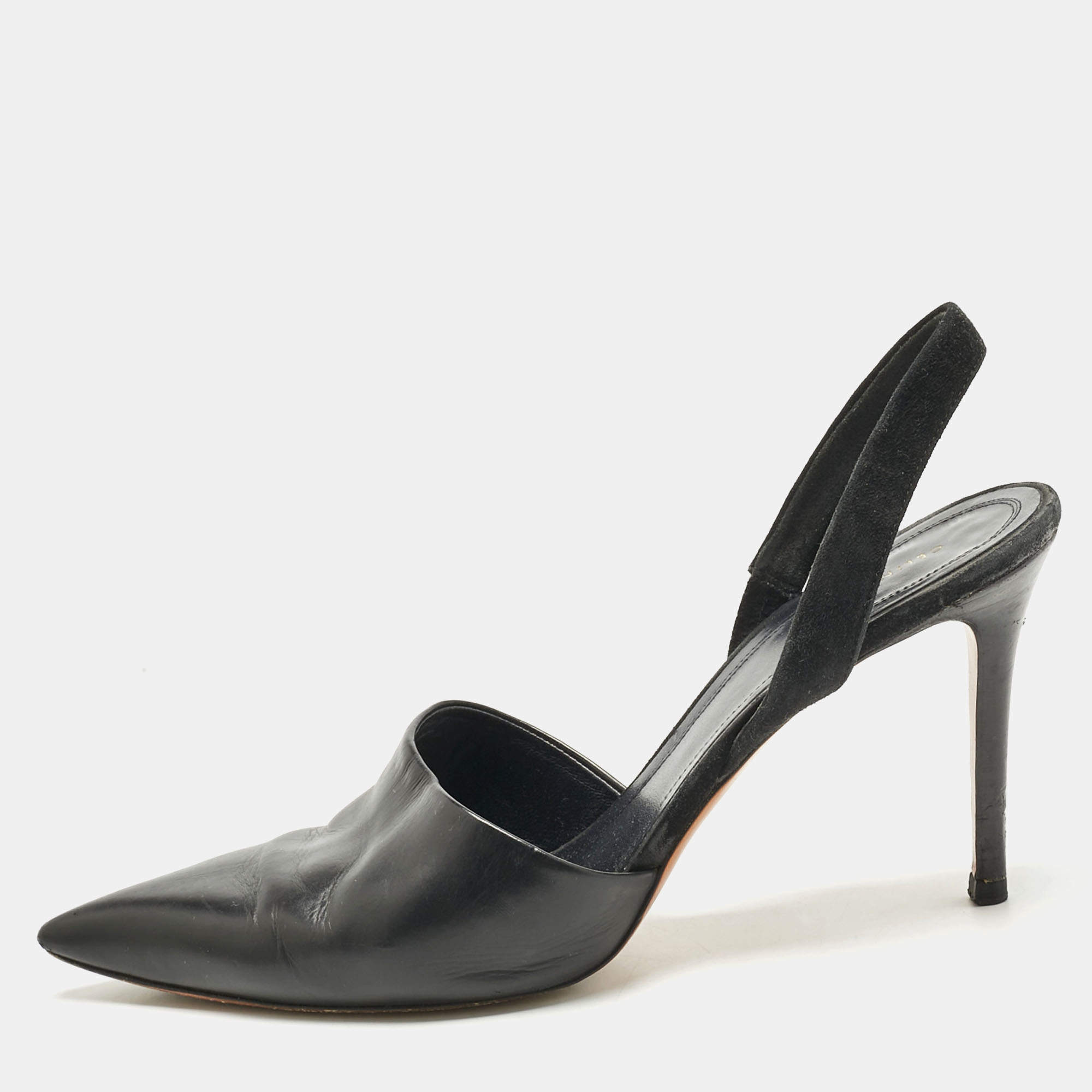 Pre Owned Celine Black Leather and Suede Slingback Pumps Size 38.5