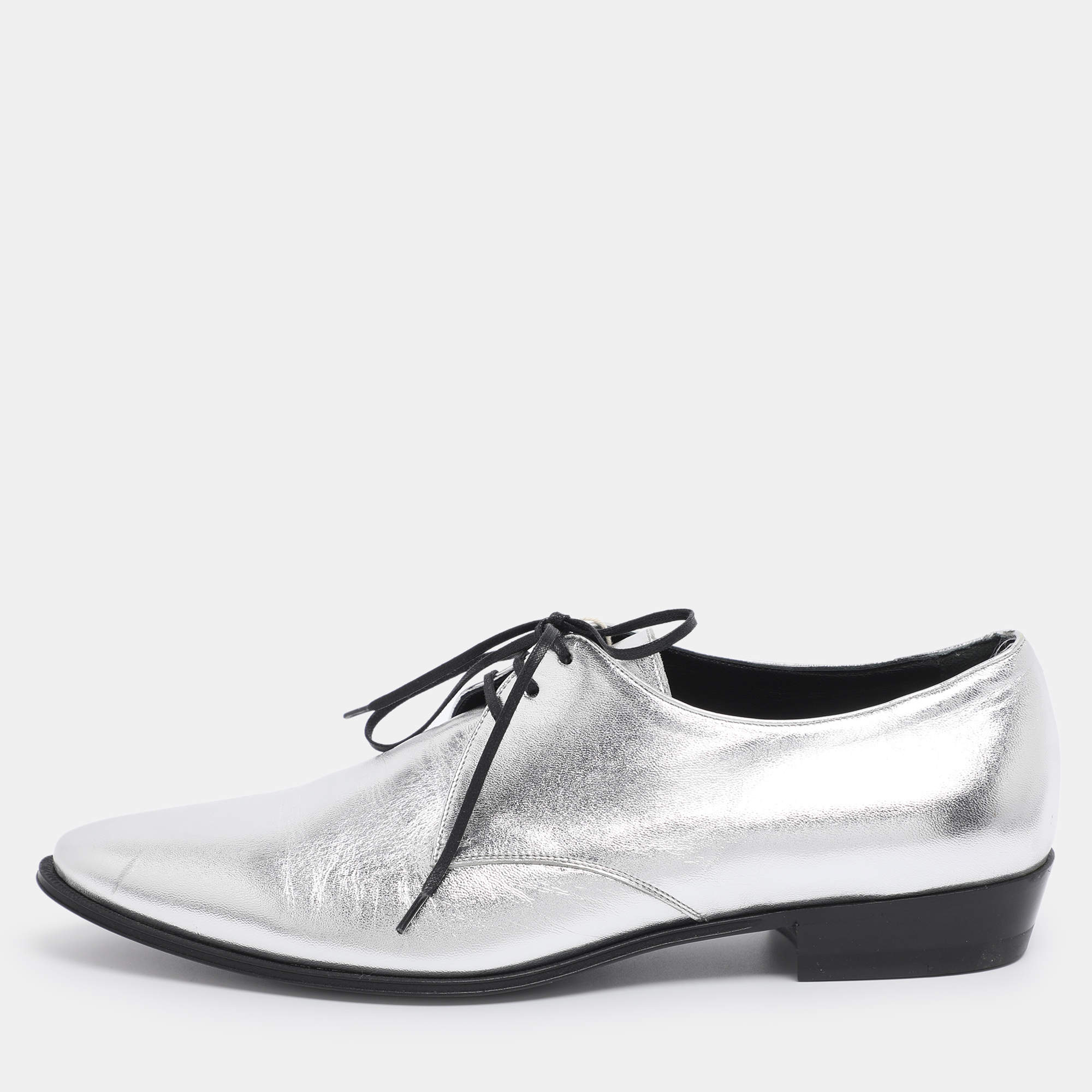 Pre Owned Celine Silver Leather Lace Up Derby Size 39