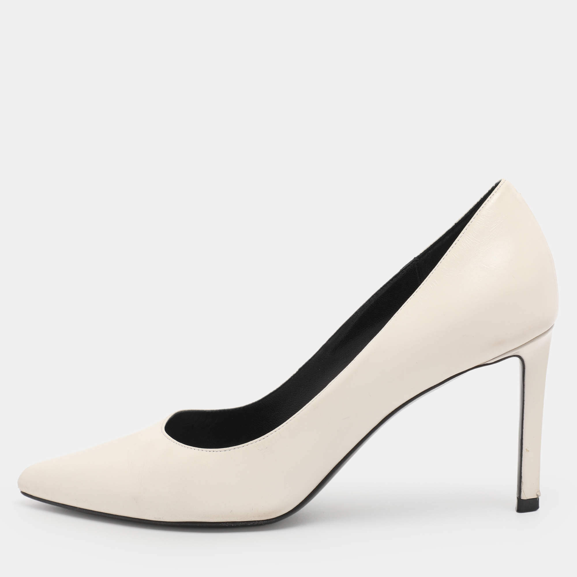 Pre Owned Celine White Leather Pointed Toe Pumps Size 35
