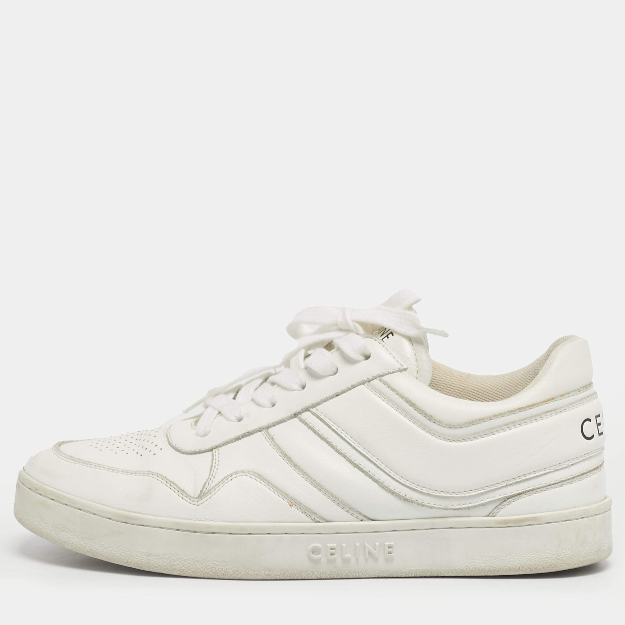 Pre Owned Celine White Leather Lace Up Sneakers Size 39