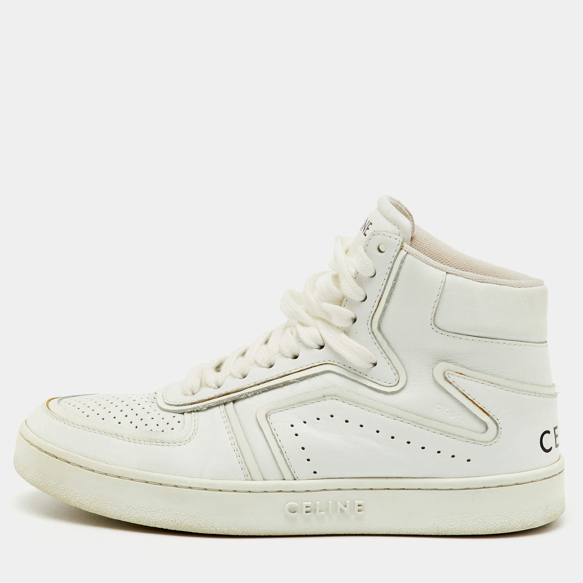 Pre Owned Celine White Leather CT-01 Z High Top Sneakers Size 36