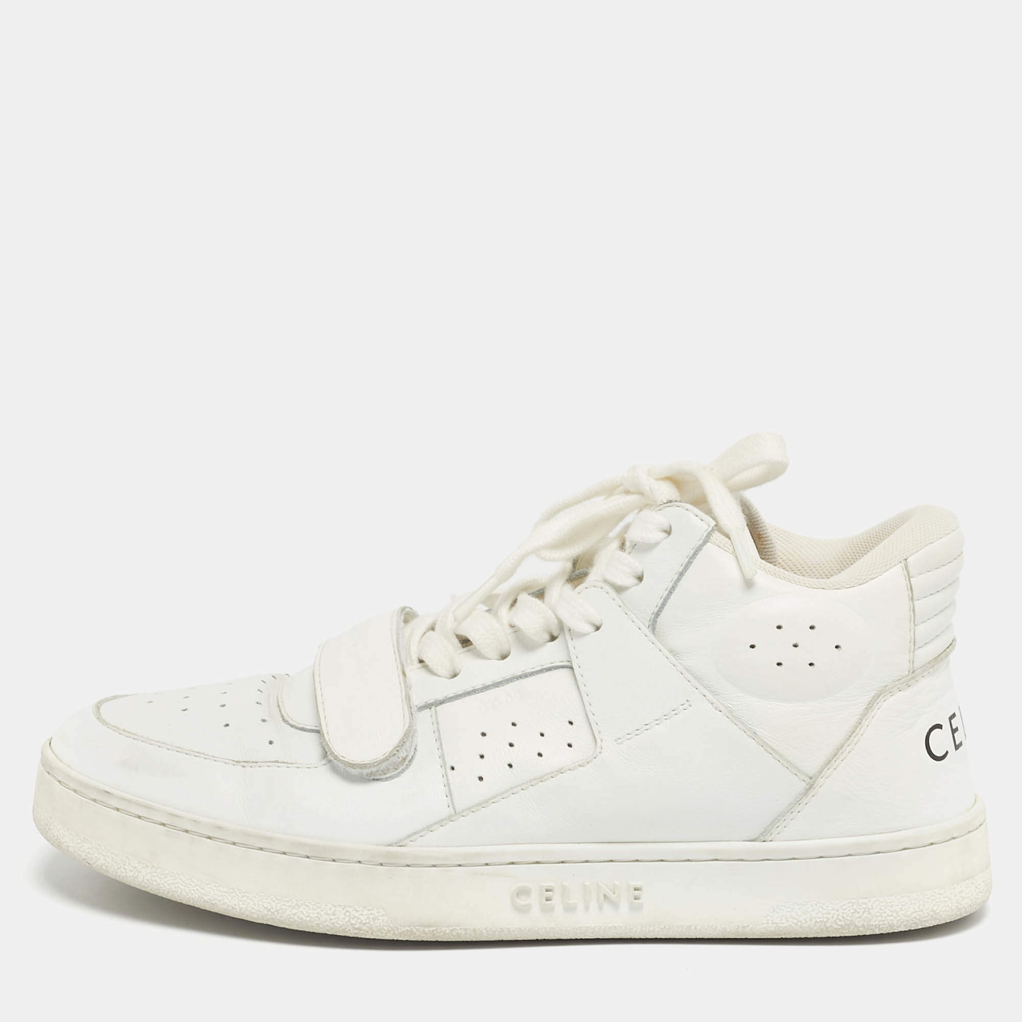Pre Owned Celine White Leather CT-02 Lace Up Sneakers