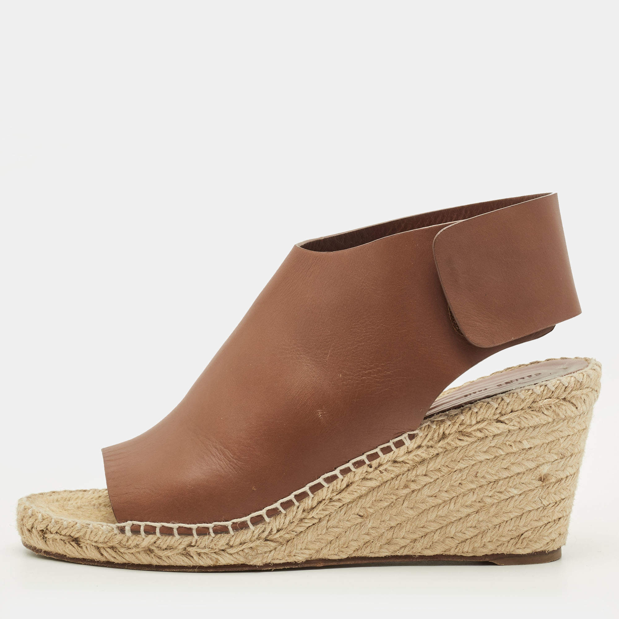 مملوكة مسبقًا Celine Size 40 Brown Leather Espadrille Wedge Sandals