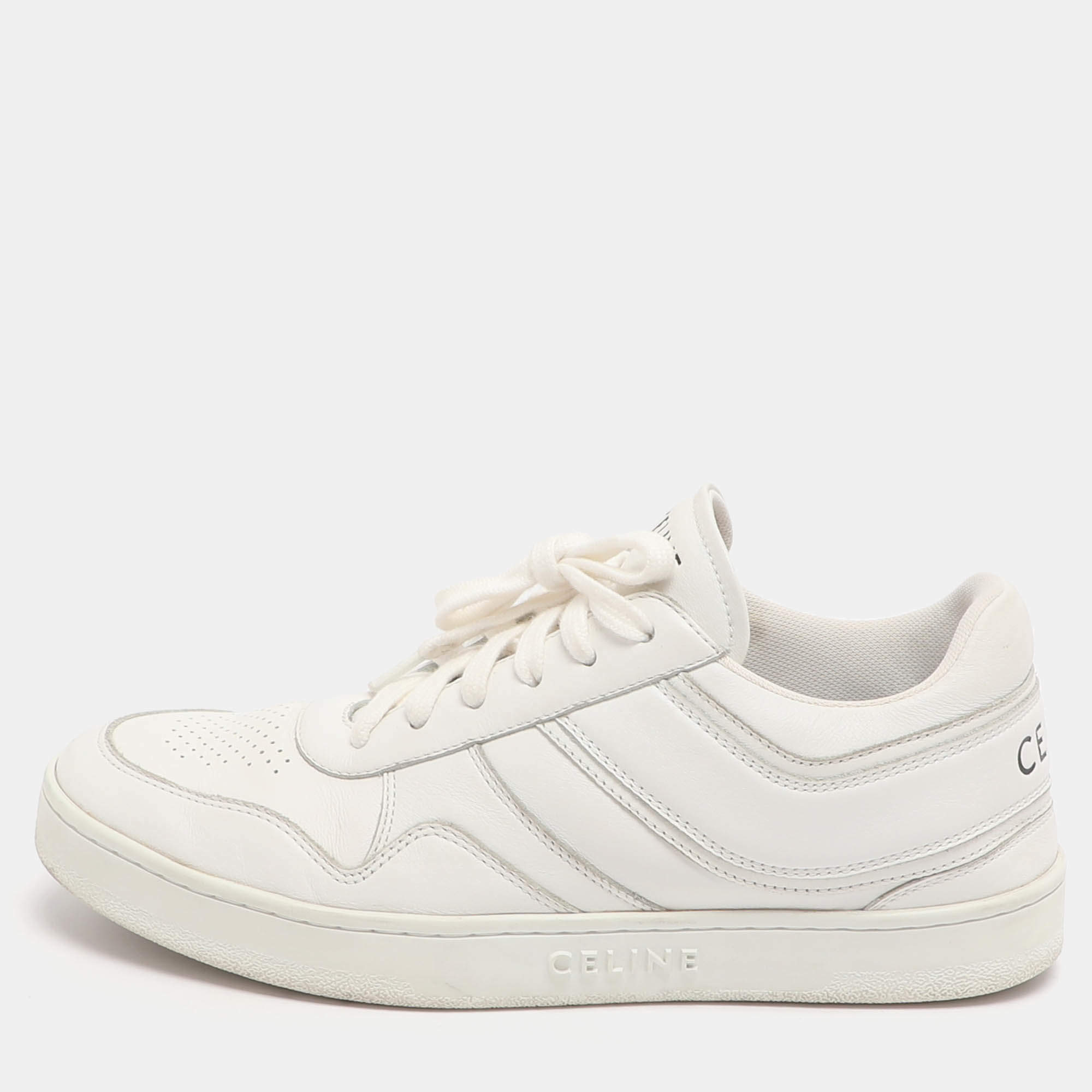 Pre Owned حذاء رياضي سيلين جلد أبيض برباط مقاس 39