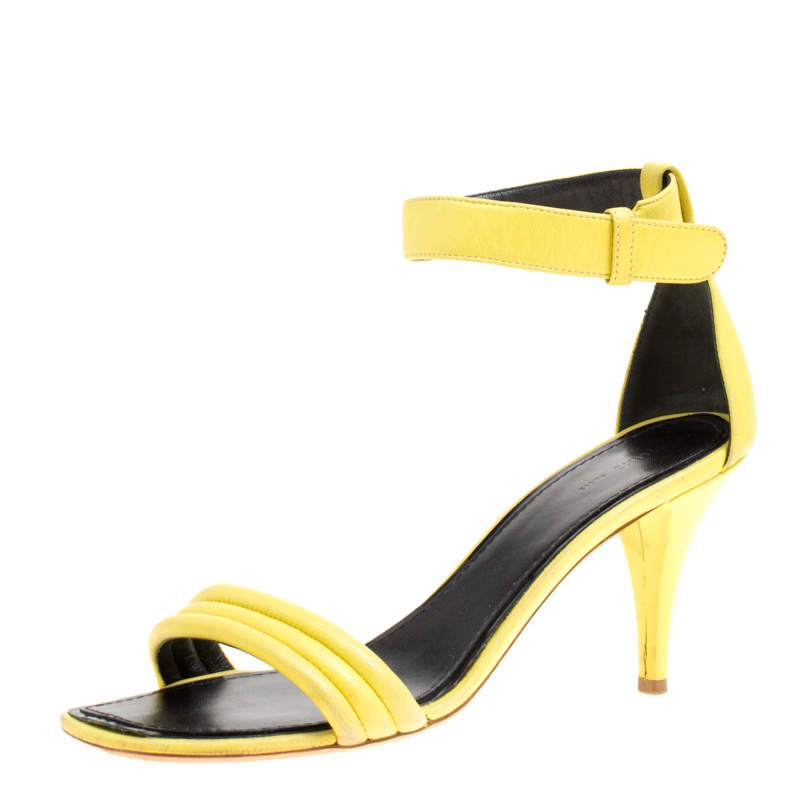 Celiine Yellow Leather Ankle Strap Sandals Size 37