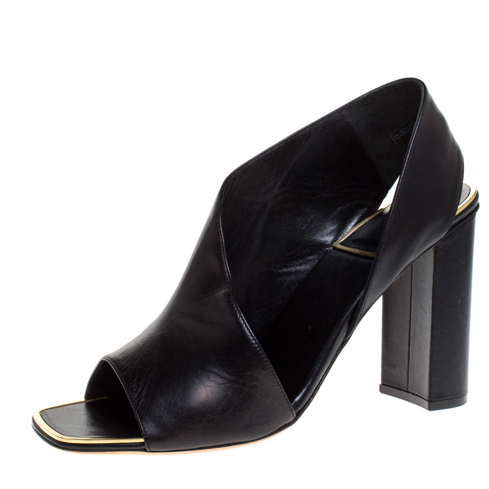 Pre Owned Celine Black Leather Peep Toe Sandals Size 39