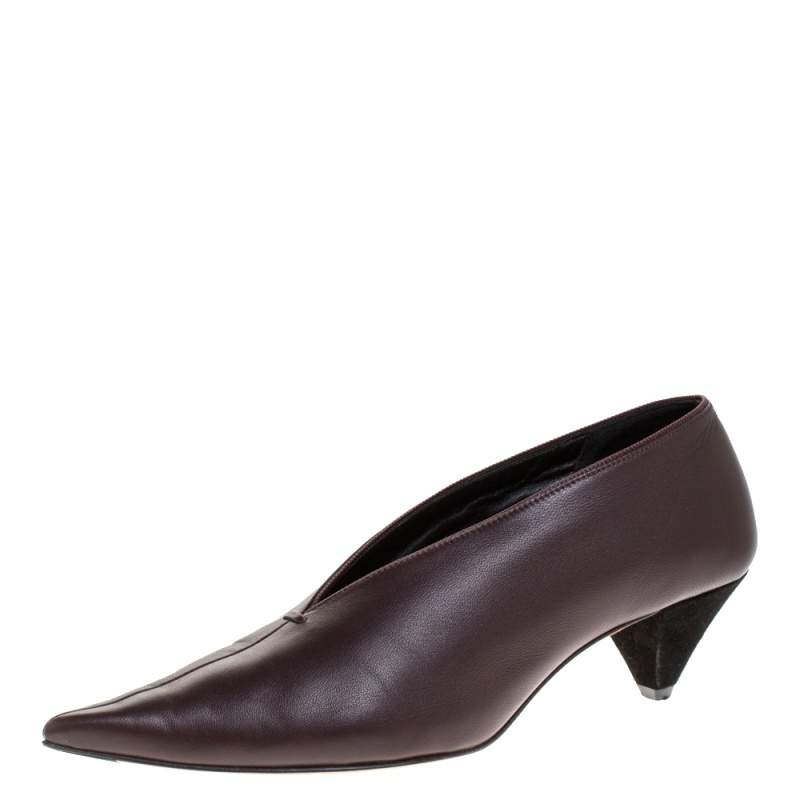 Pre Owned Celine Brown Leather Pointed Toe Pumps Size 38