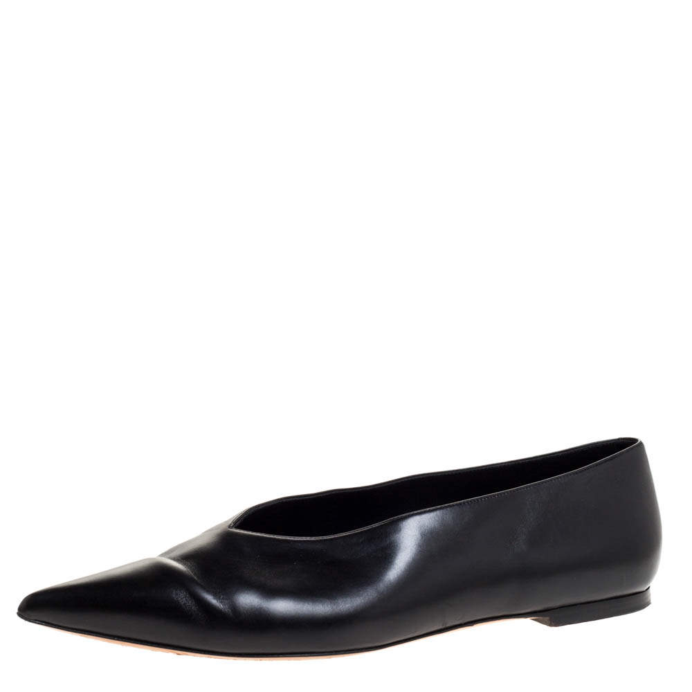 Celine Black Leather V-Neck Ballet Flats Size 40 Celine | The Luxury Closet