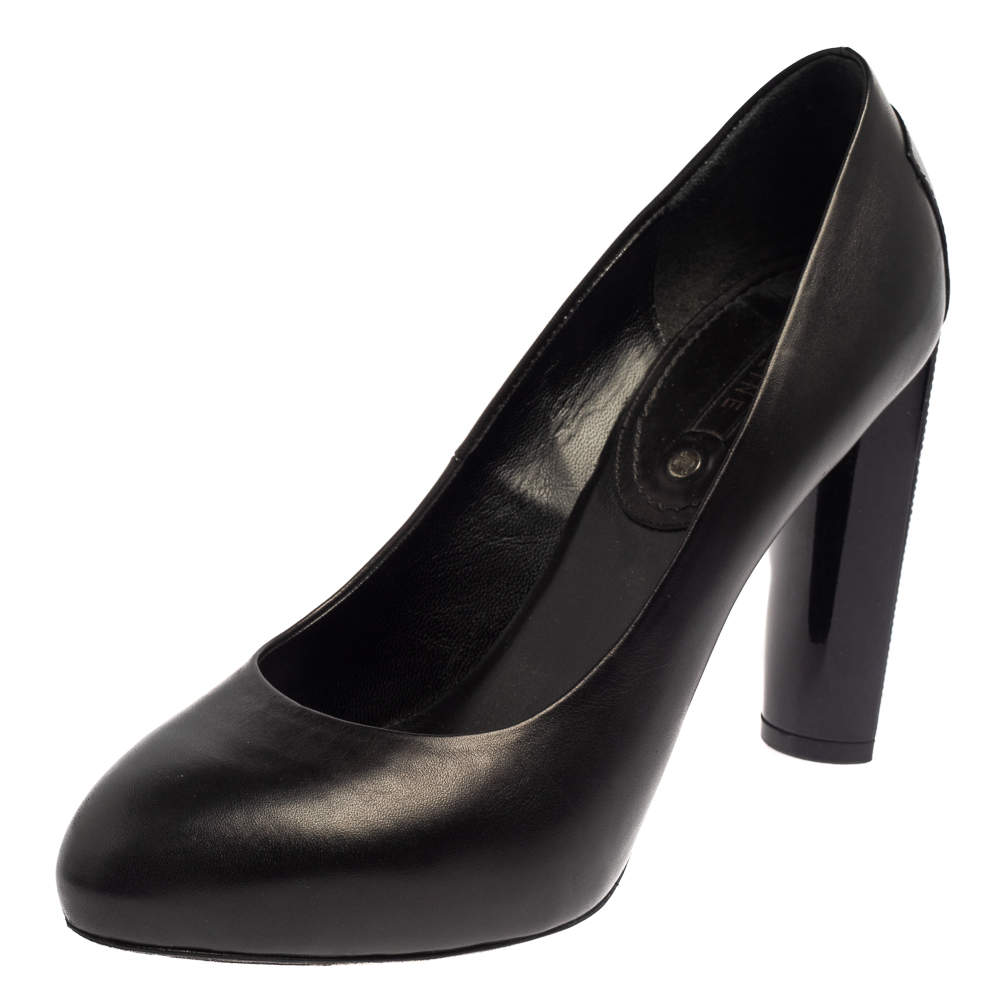 Pre Owned Celine Black Leather Block Heel  Pumps Size 37