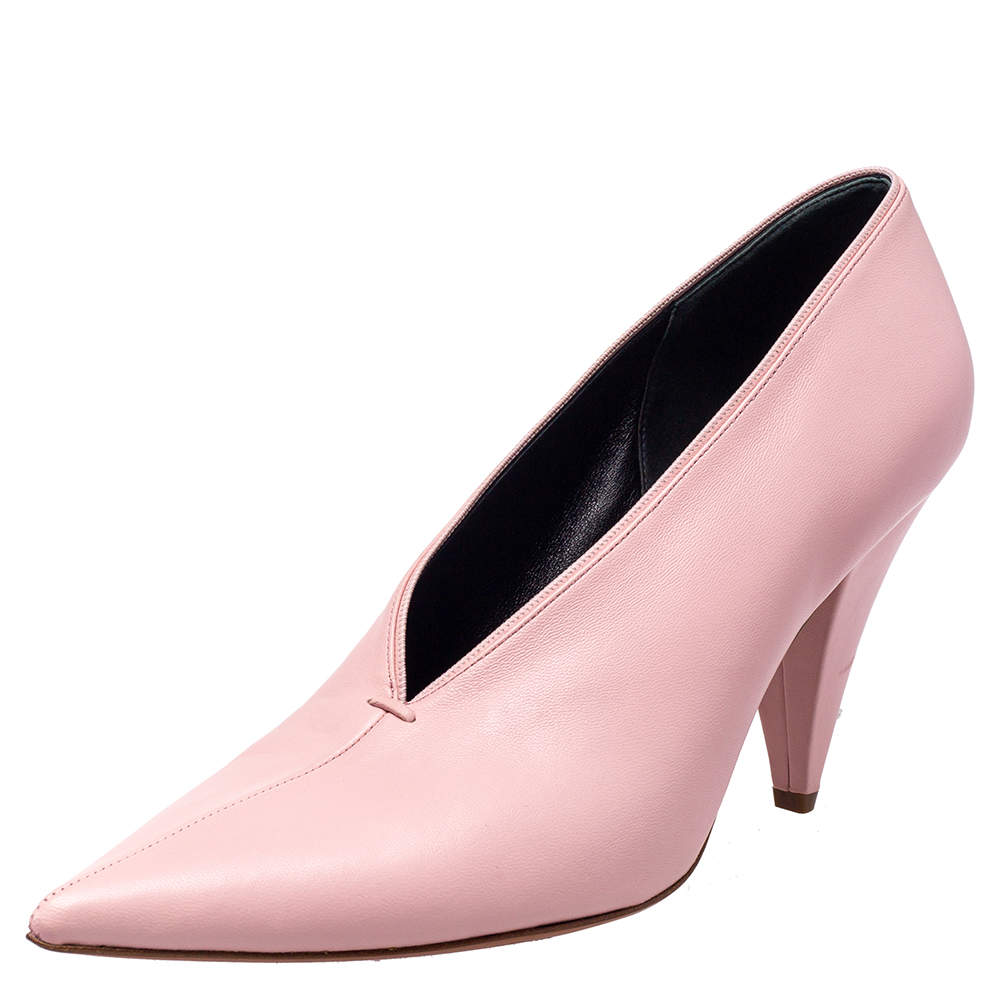 Pre Owned Celine Pink Leather V Neck Nappa Pumps Size 39
