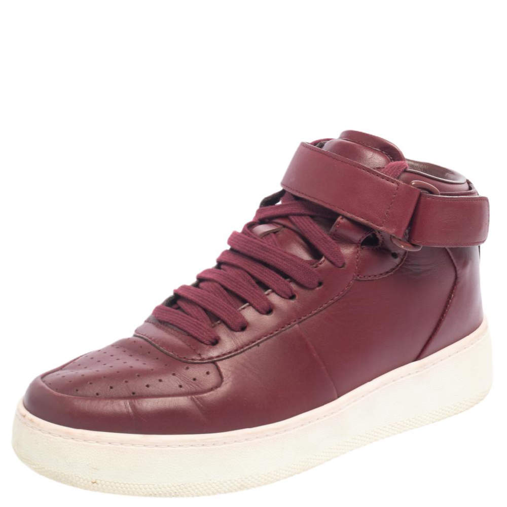 Celine Burgundy Leather Lace Mid Top Sneakers Size 8