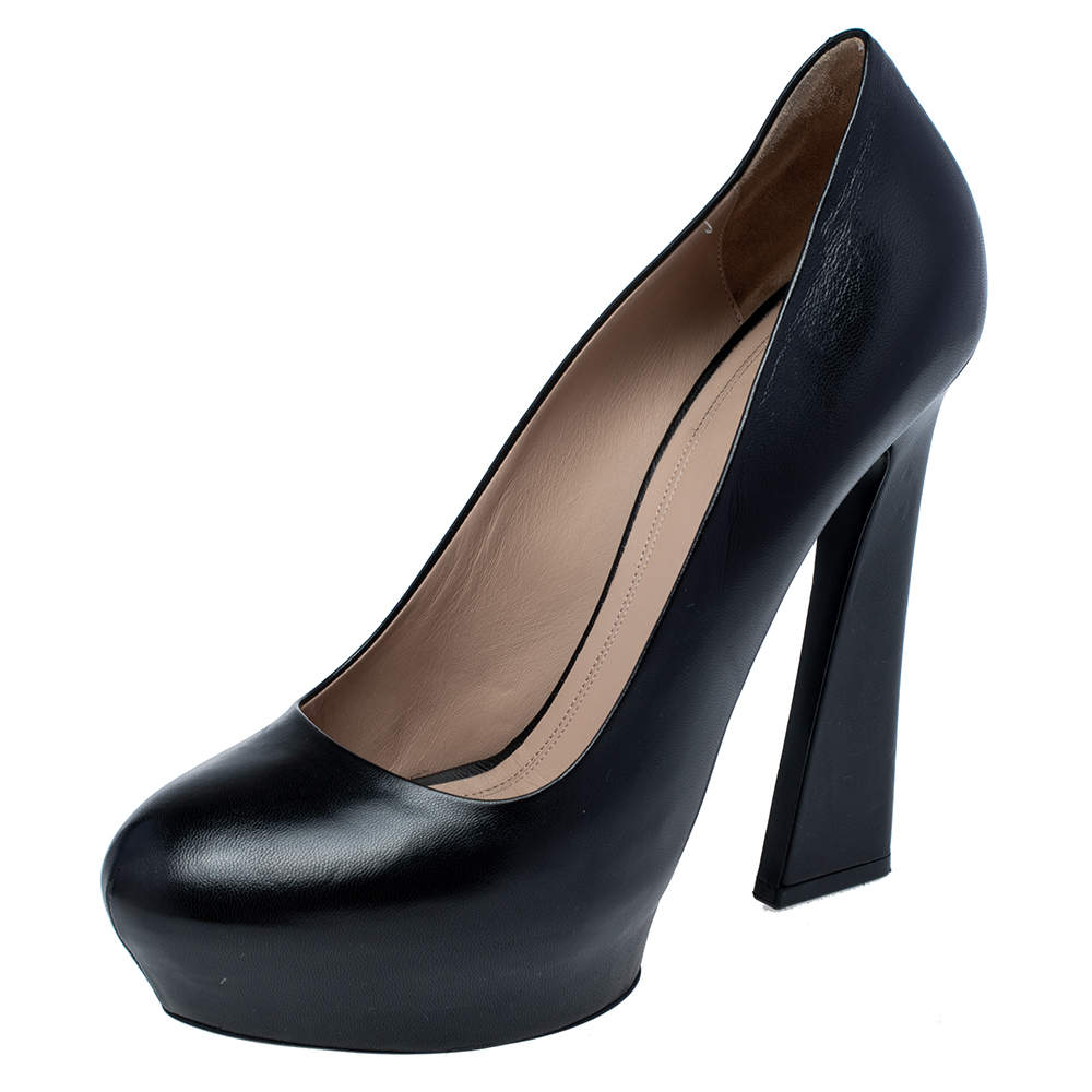 Pre Owned Celine Black Leather Platform Pumps Size 38
