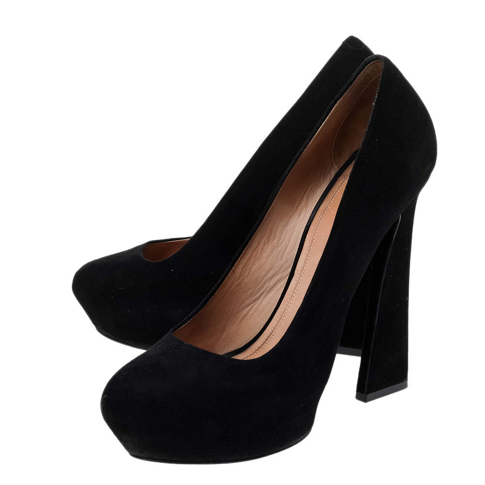 Pre Owned Celine Black Suede Platform Pumps Size 38