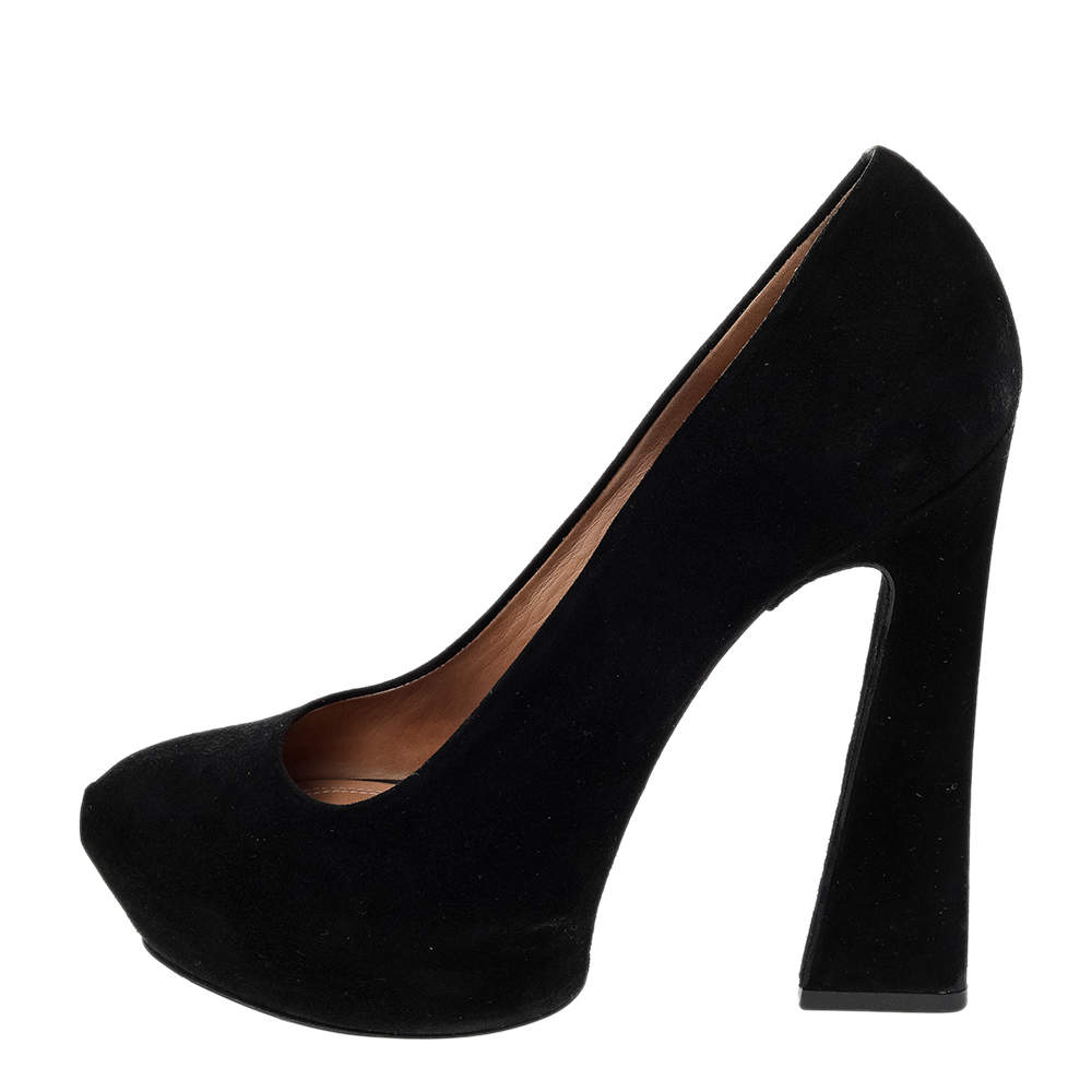 Pre Owned Celine Black Suede Platform Pumps Size 38
