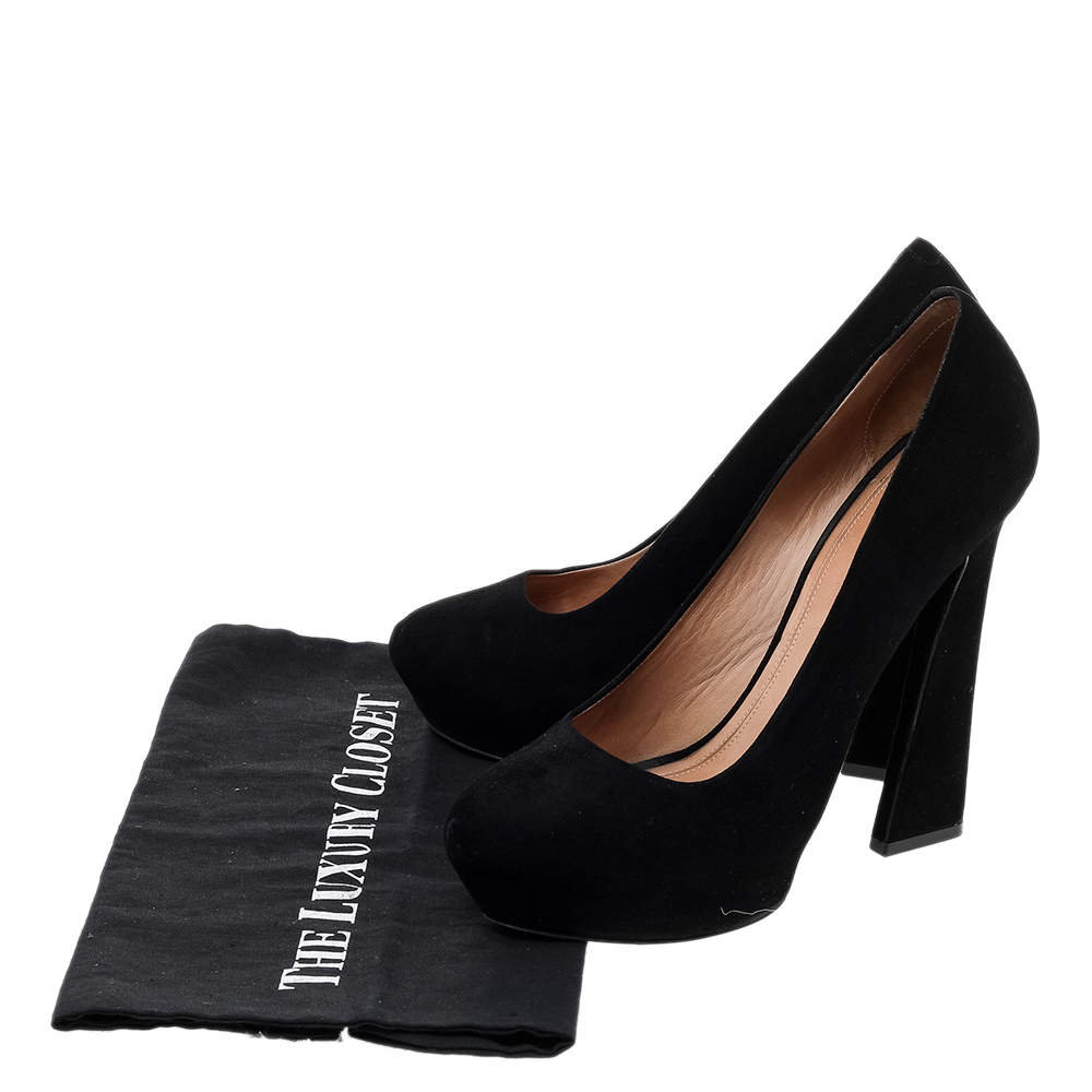 Pre Owned Celine Black Suede Platform Pumps Size 38