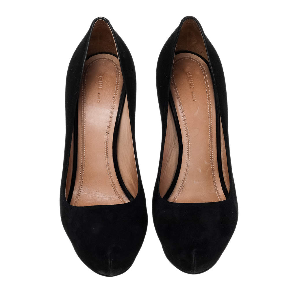 Pre Owned Celine Black Suede Platform Pumps Size 38