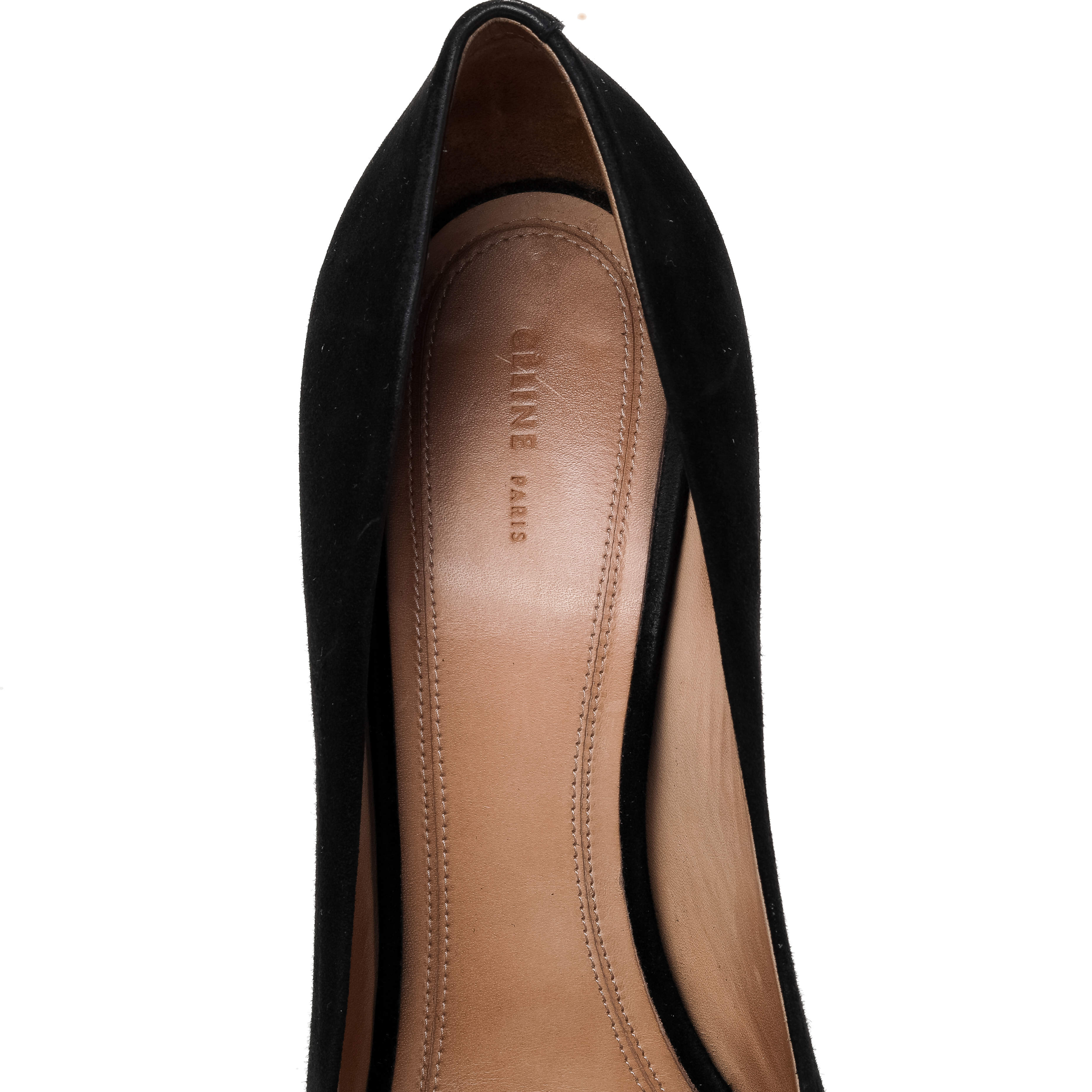 Pre Owned Celine Black Suede Platform Pumps Size 38