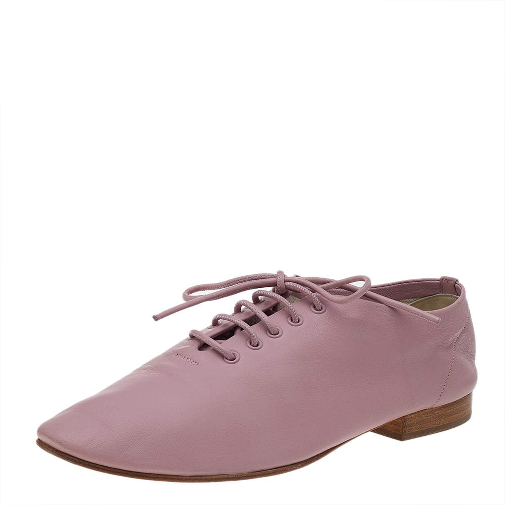 Pre Owned Celine Pink Leather Soft Dance Lace Up Oxford Size 37.5