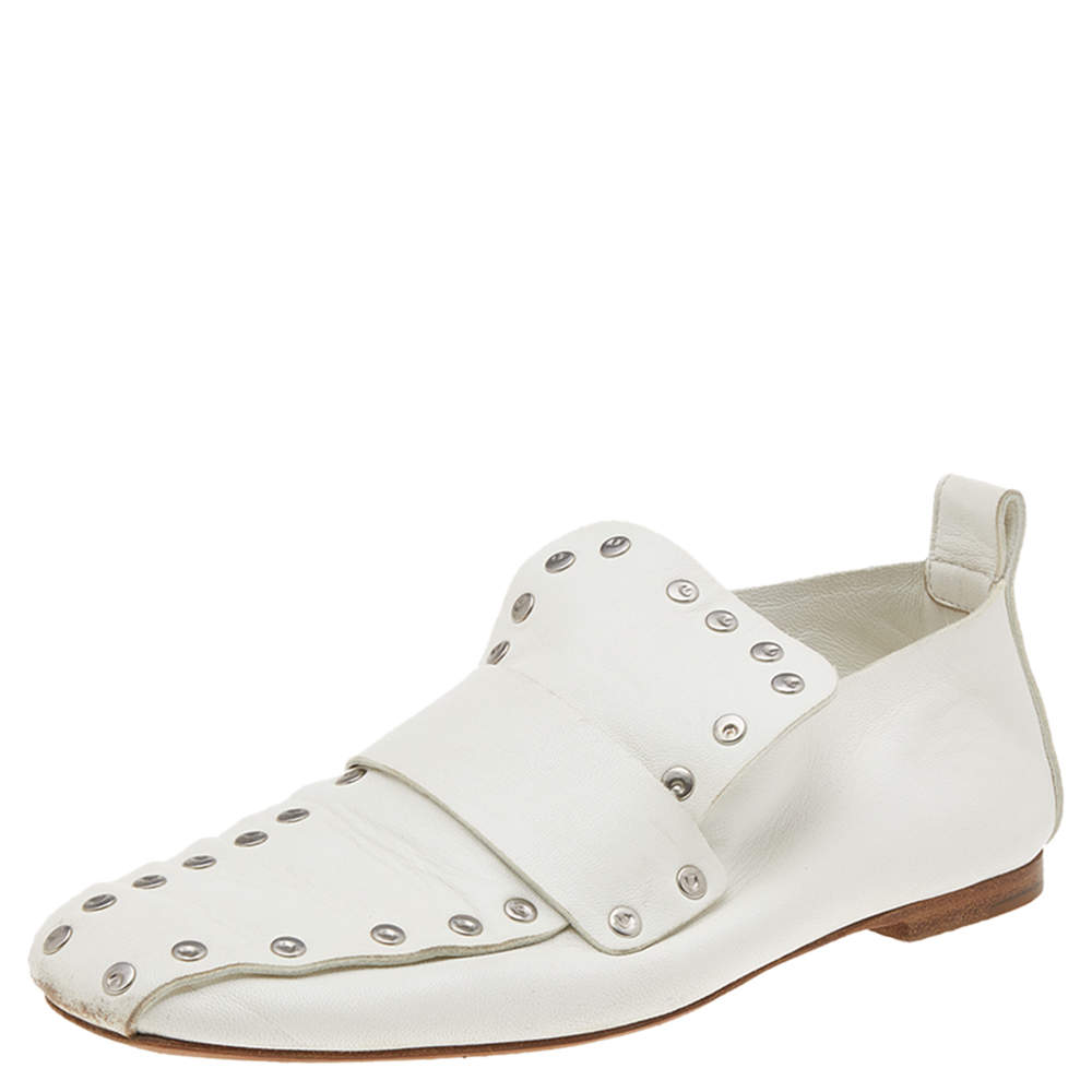 حذاء لوفرز سيلين ريفيت جلد أبيض مرصع  مقاس 36.5