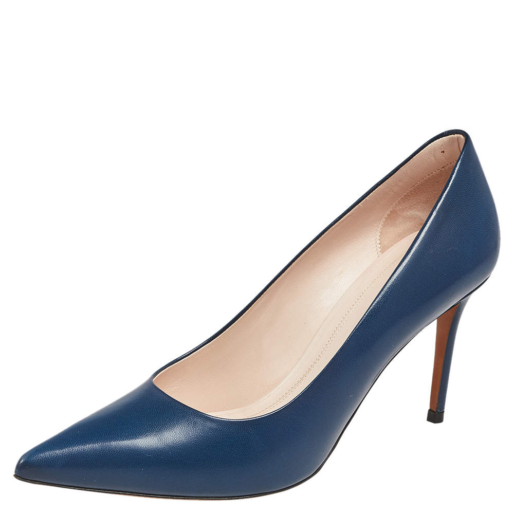 Pre Owned Celine Navy Blue Leather Pointed Toe Pumps Sie 36