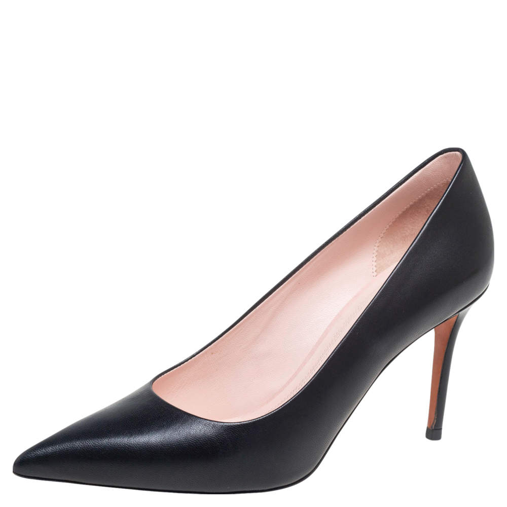 Pre Owned Celine Black Leather Pointed Toe Pumps Size 36
