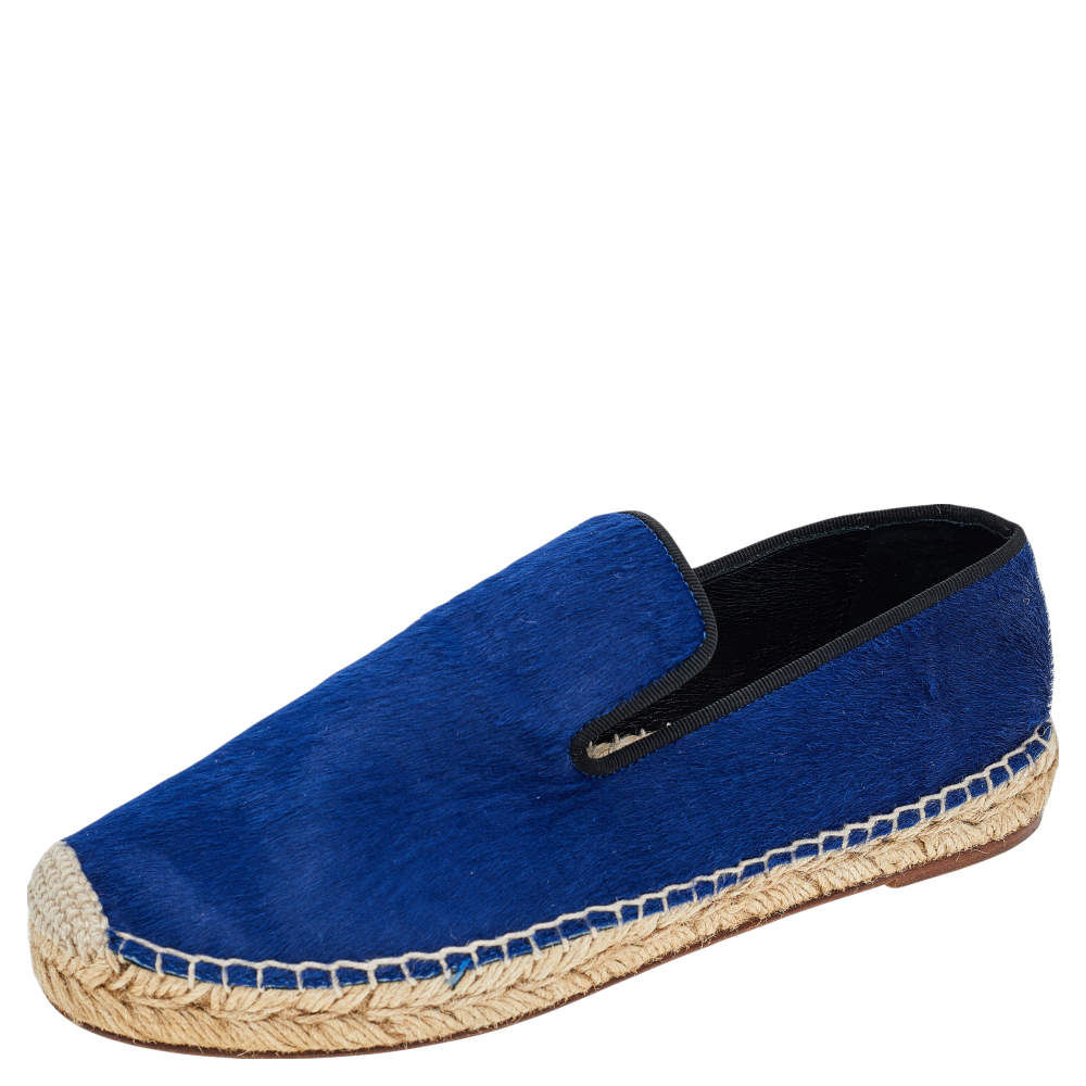 Pre Owned Celine Blue Calf Hair Espadrille Flats Size 37