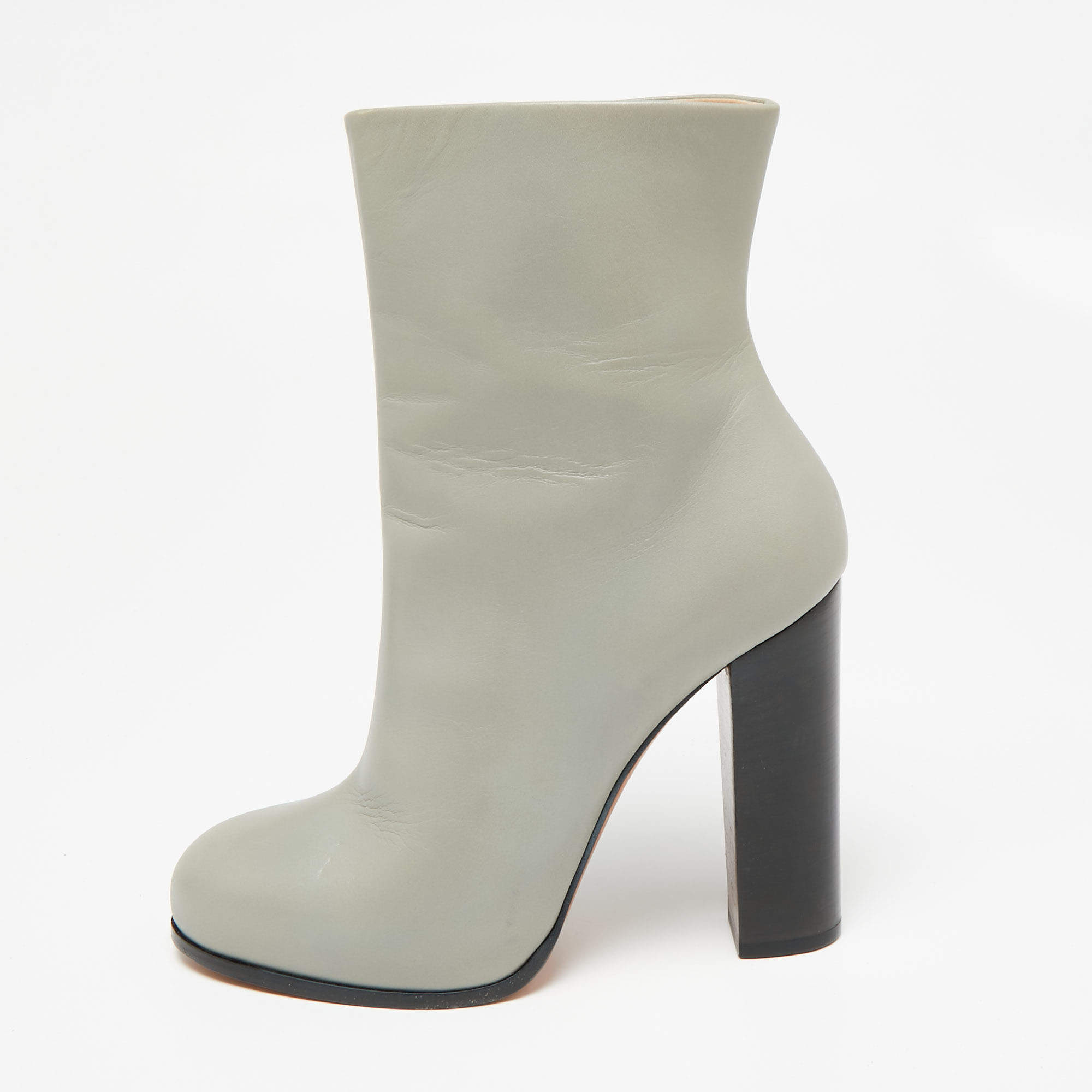 Pre Owned Celine Grey Leather Zip Up Ankle Boots Size 38