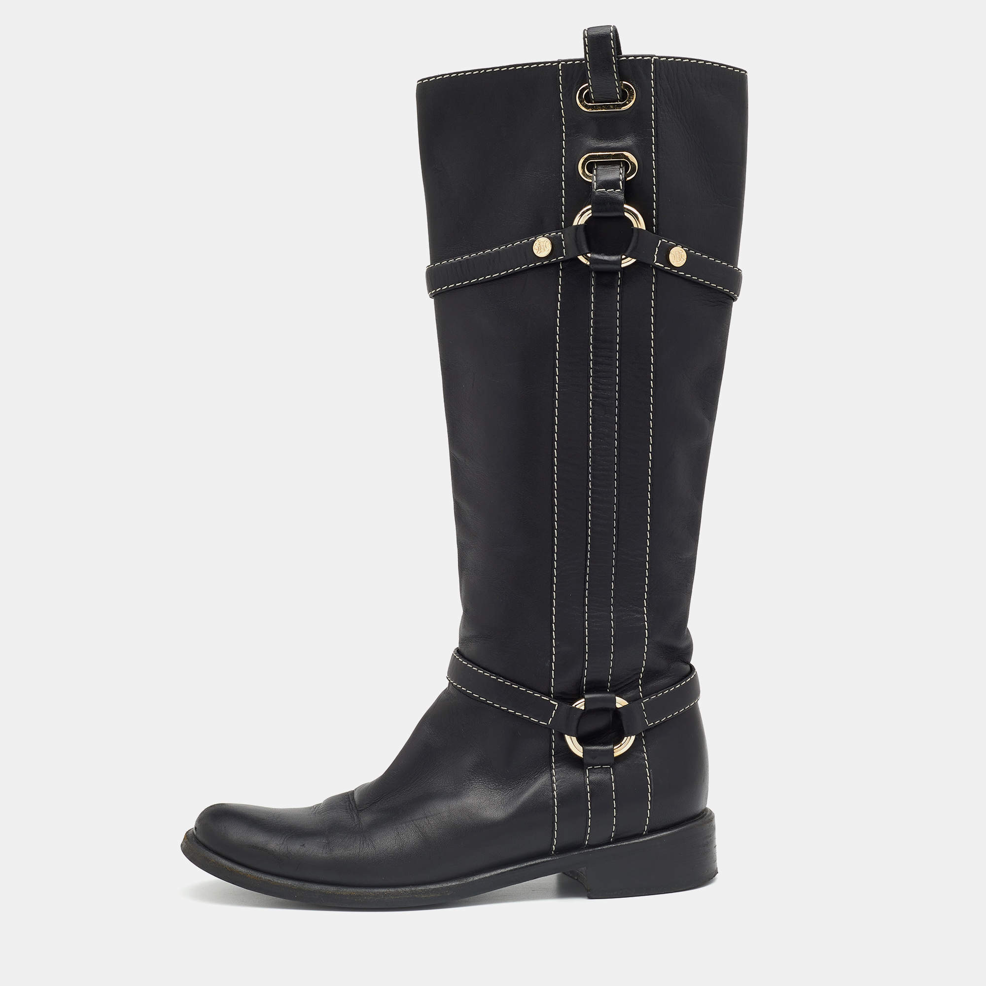 Pre Owned Celine Black Leather Mid Calf Boots Size 36