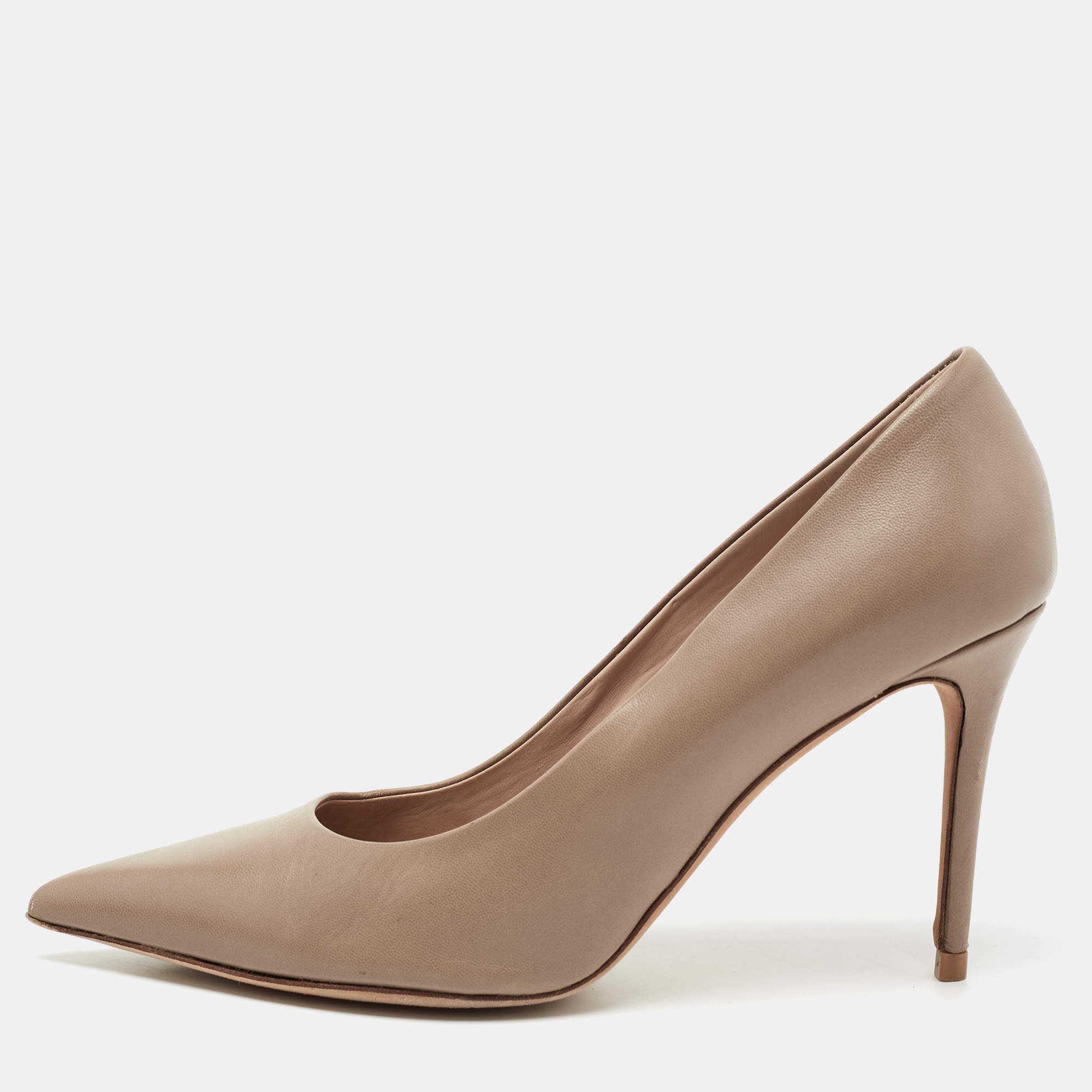 Pre Owned Celine Beige Leather Pointed-Toe Pumps Size 38.5