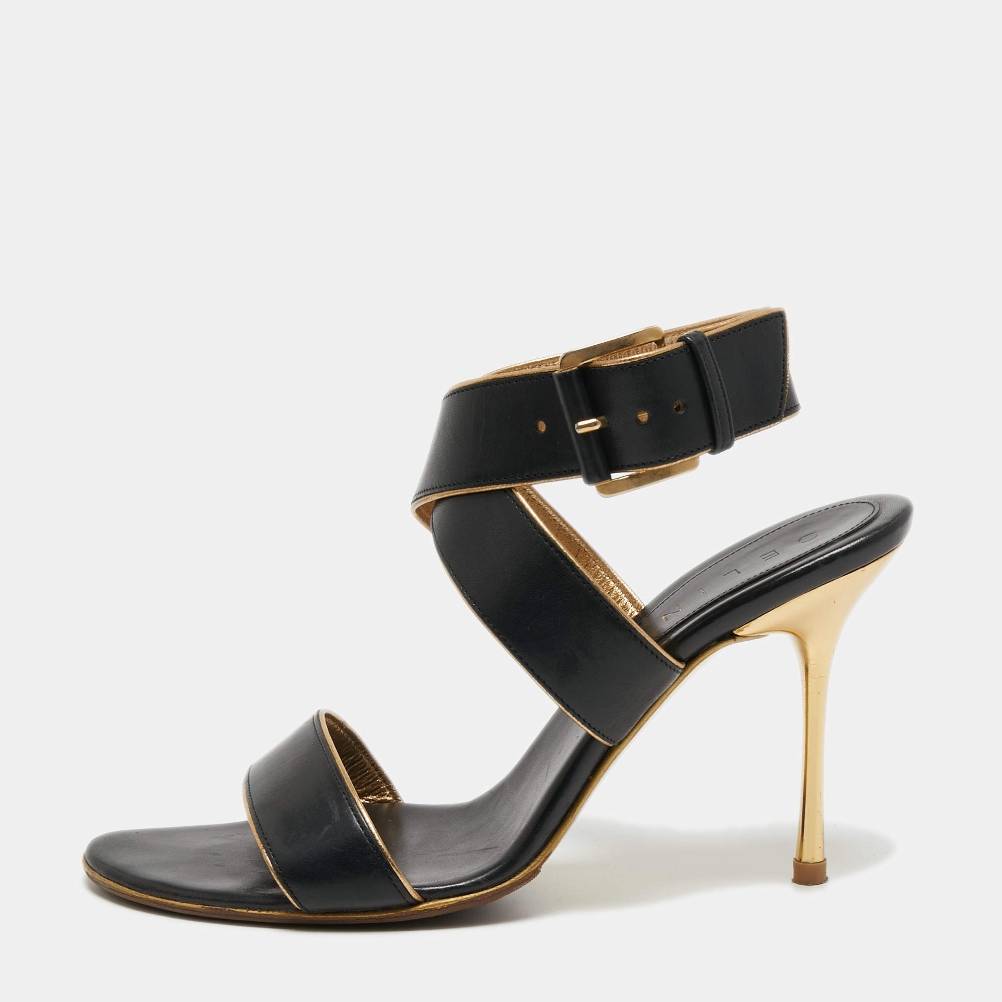Pre Owned Celine Black Leather Ankle Wrap Sandals Size 40