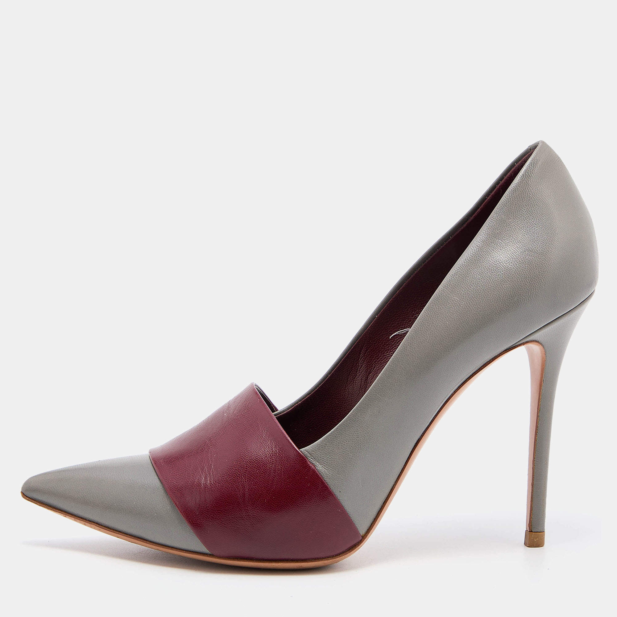 مملوكة مسبقًا Celine Grey/Red Leather Pointed Toe Pumps Size 38