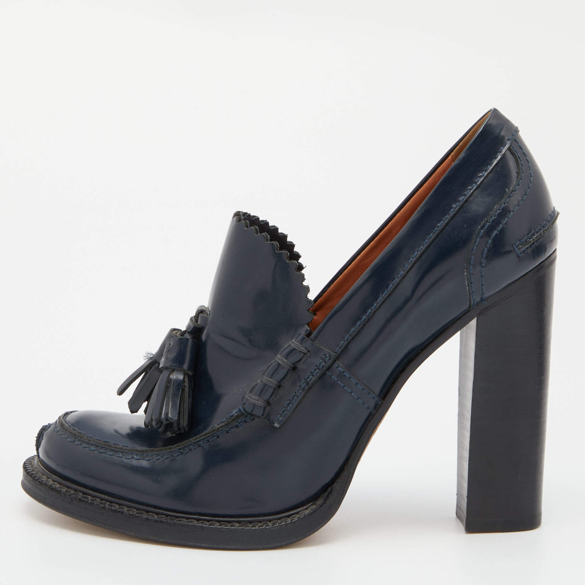Celine Blue Leather Tassel Loafer Pumps Size 39