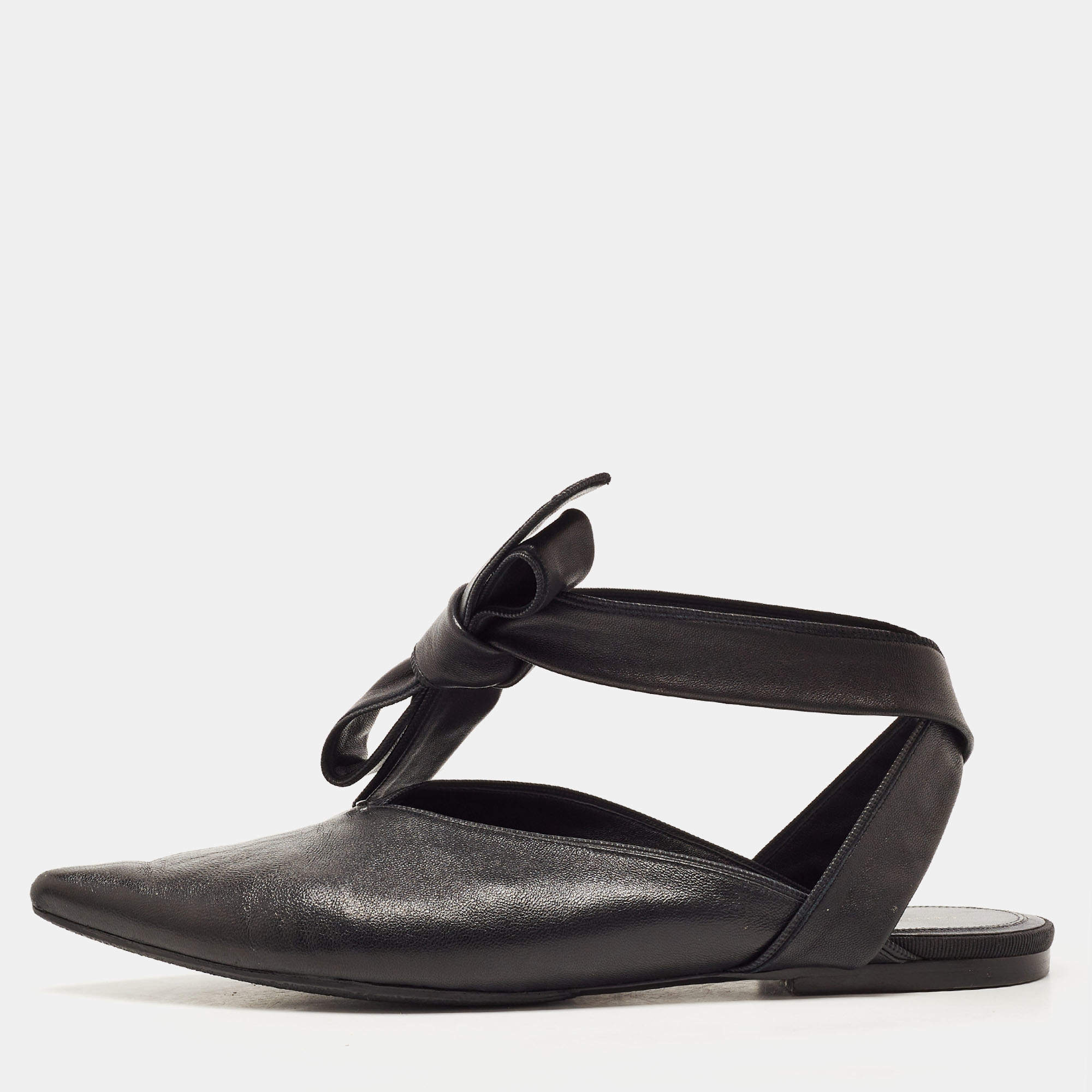 Celine Black Leather V Neck Ankle Tie Flats Size 40