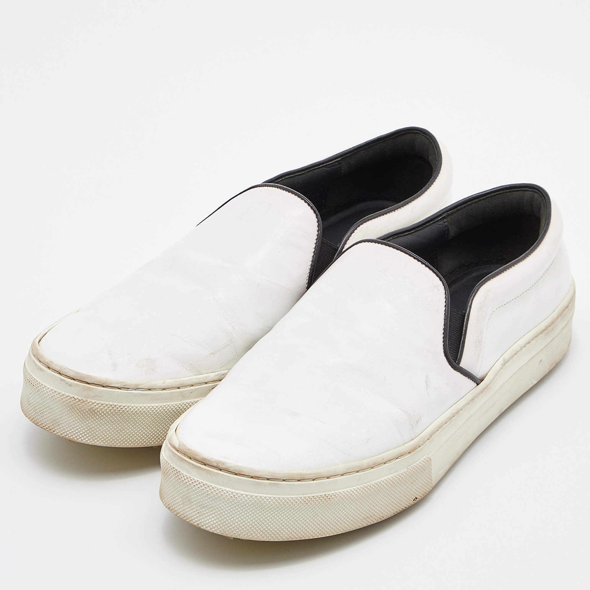 Celine White/Black Leather Slip On Sneakers Size 37 Celine | TLC