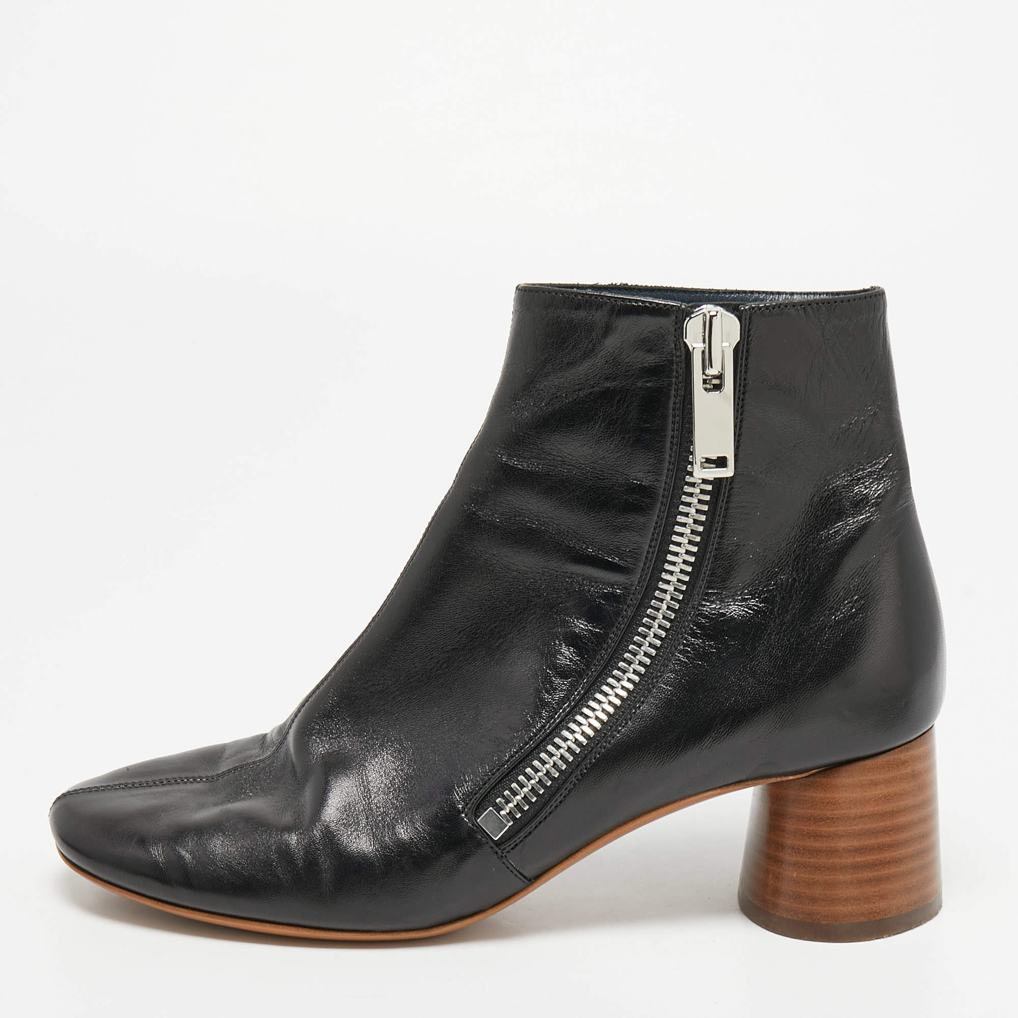 Celine Black Leather Block Heel Ankle Boots Size 38