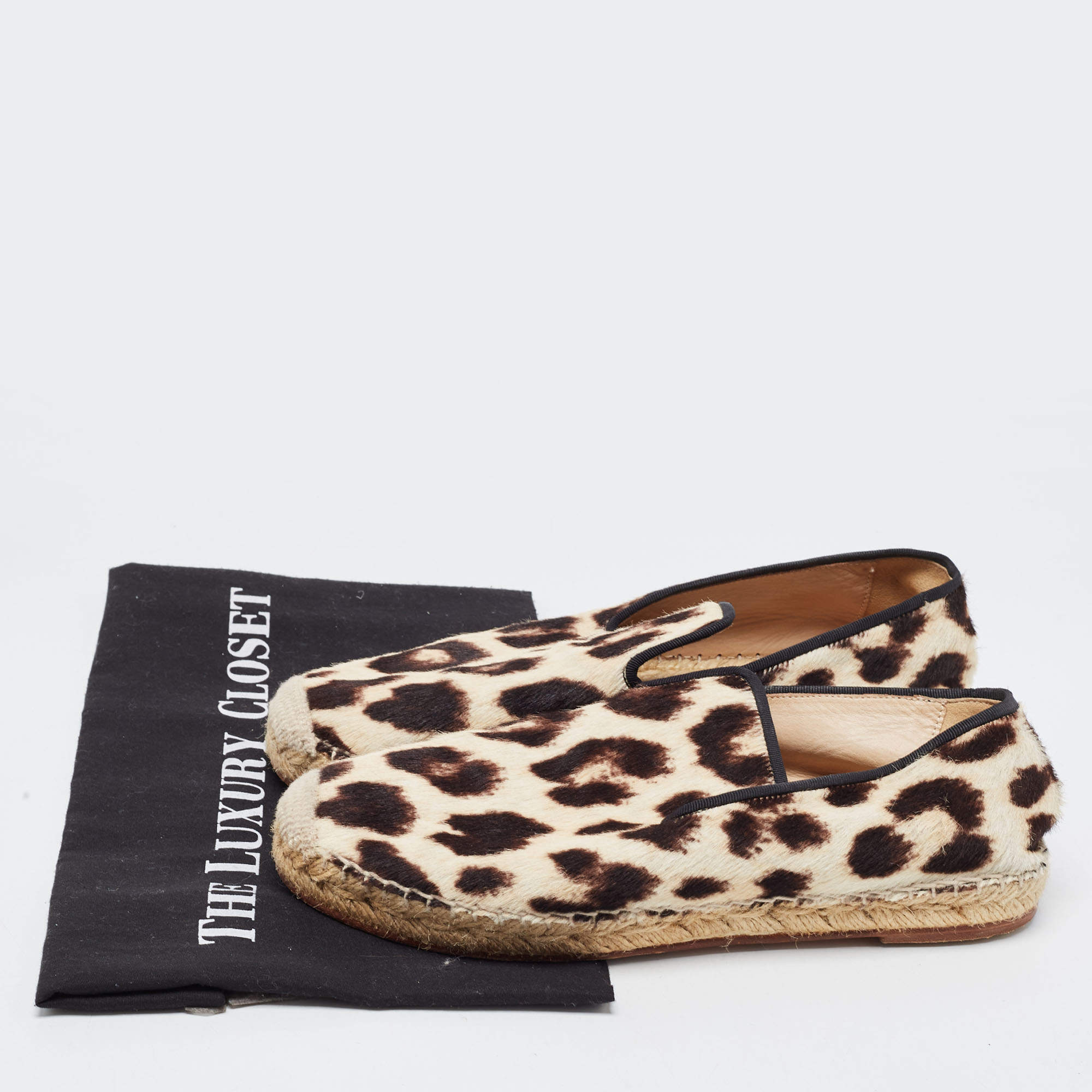 Celine Beige/Brown Leopard Print Calfhair Espadrilles Flats Size 38