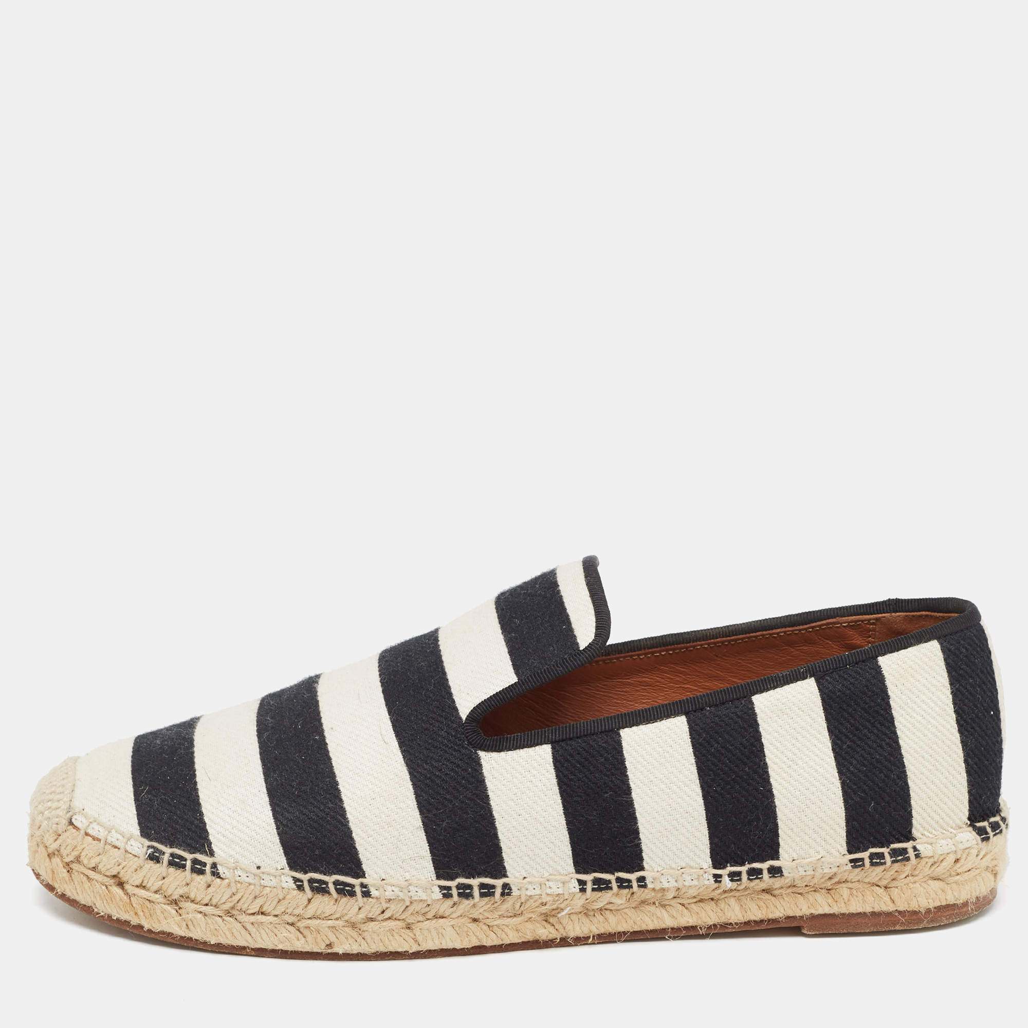 Celine White/Black Striped Canvas Espadrille Flats Size 40