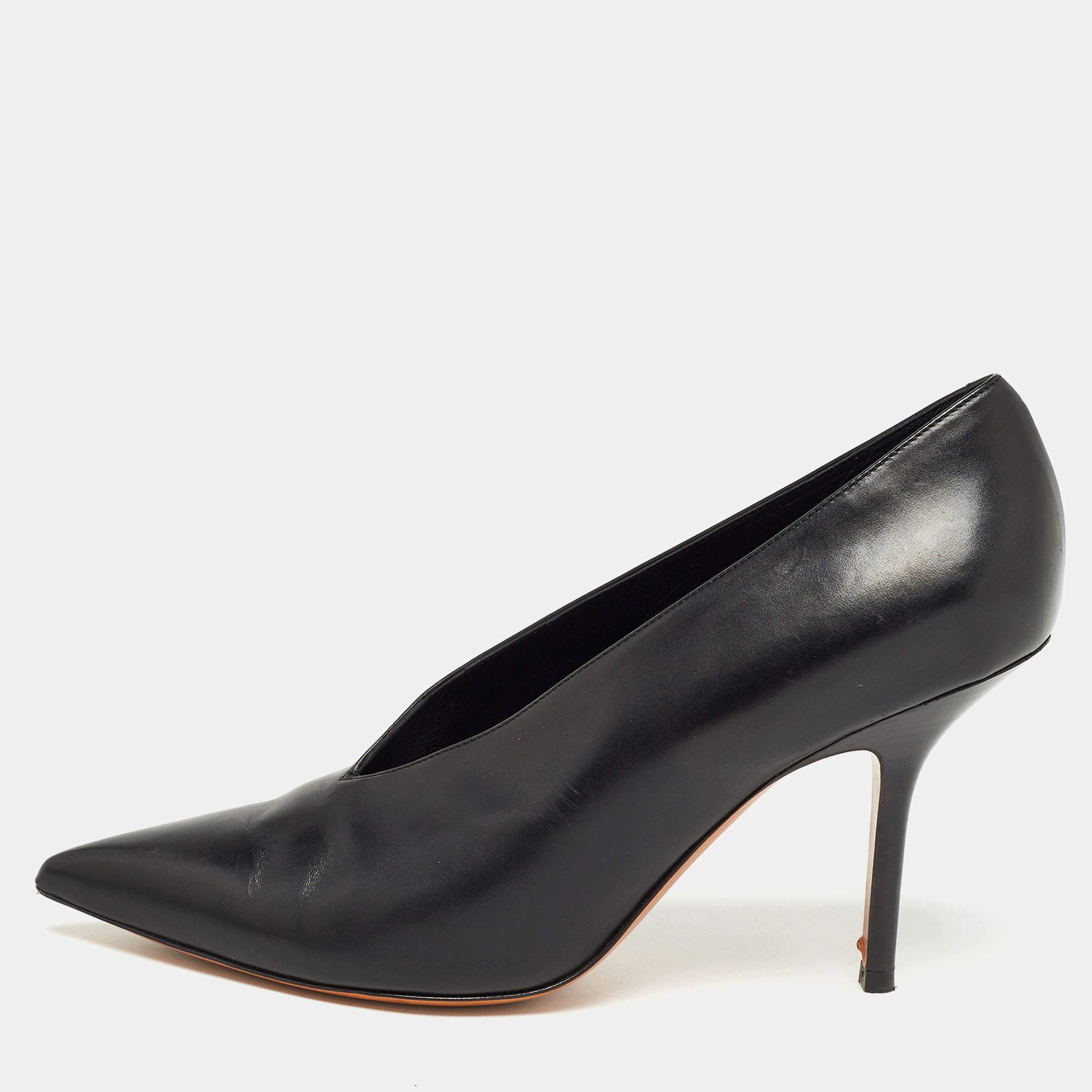 Celine Black Leather V Neck Pointed Toe Pumps Size 38