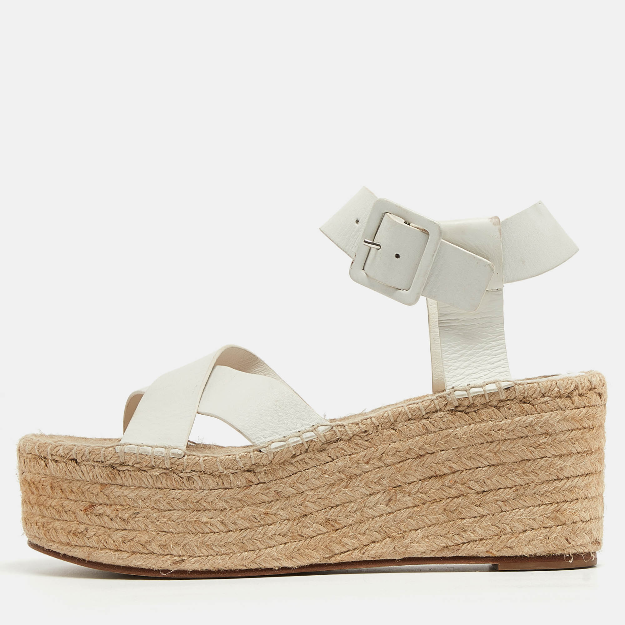 Celine White Leather Espadrille Sandals Size 41