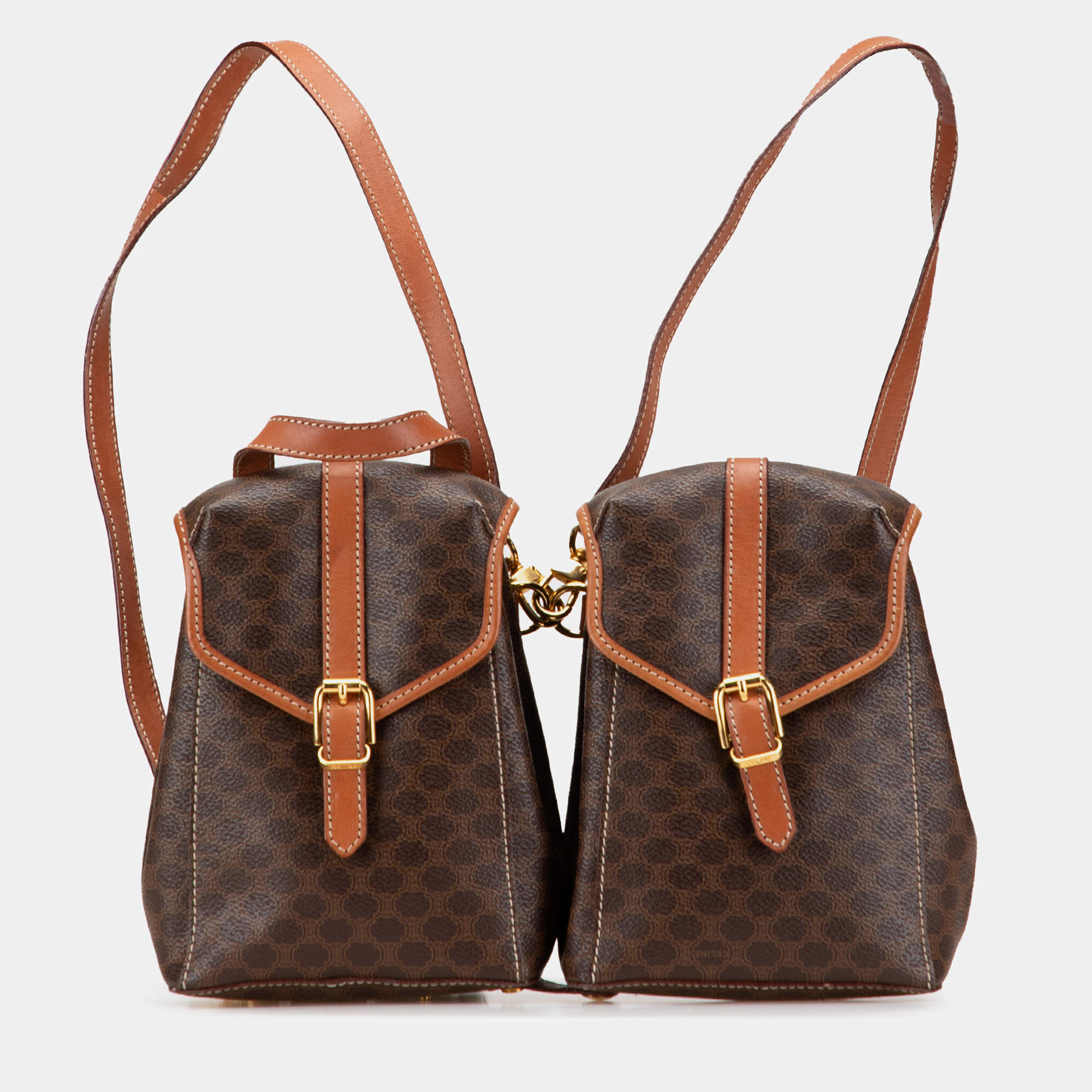 Pre Owned Celine Mini Macadam Coated Canvas Twin Backpack