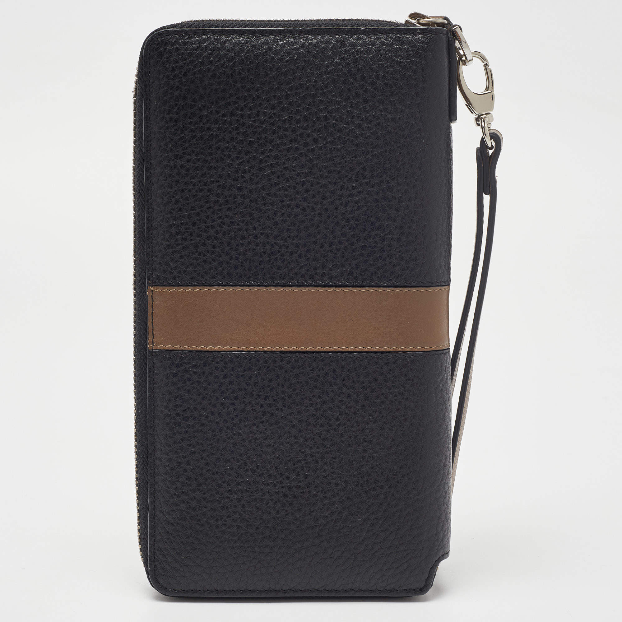 Cerruti 1881 Black Tan Leather Cerrutic Zip Around Wristlet Wallet