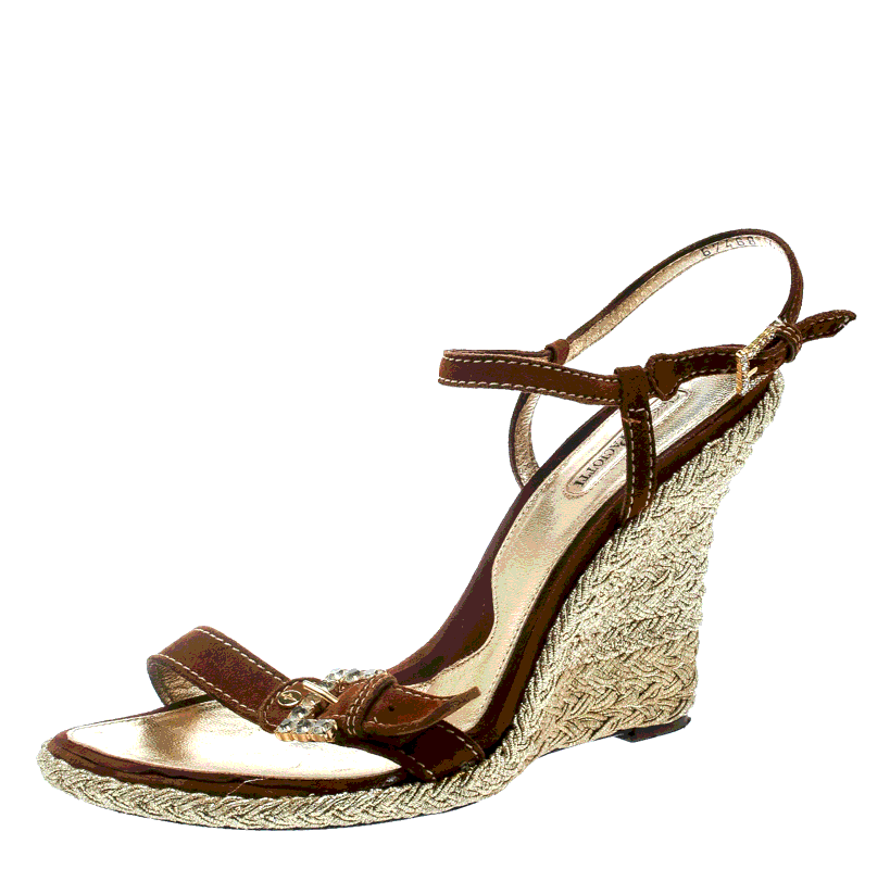 Pre Owned Cesare Paciotti Brown Suede Leather Ankle Strap Wedge Sandals Size 40